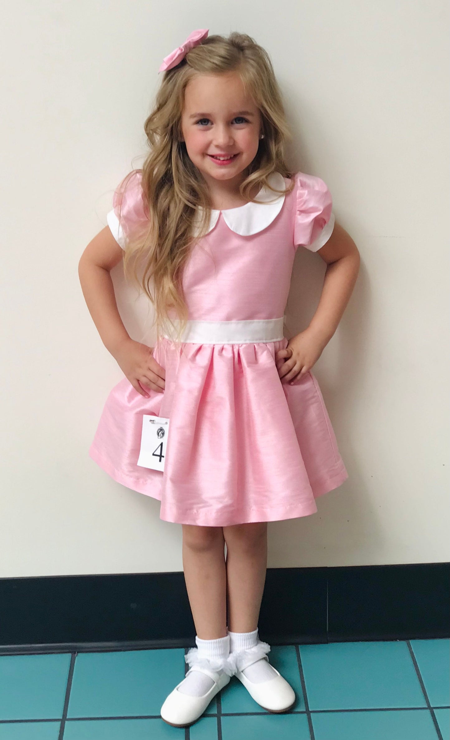 Baby Pink Interview Dress for Pageants in Faux Silk Dupioni for Babies and Toddlers