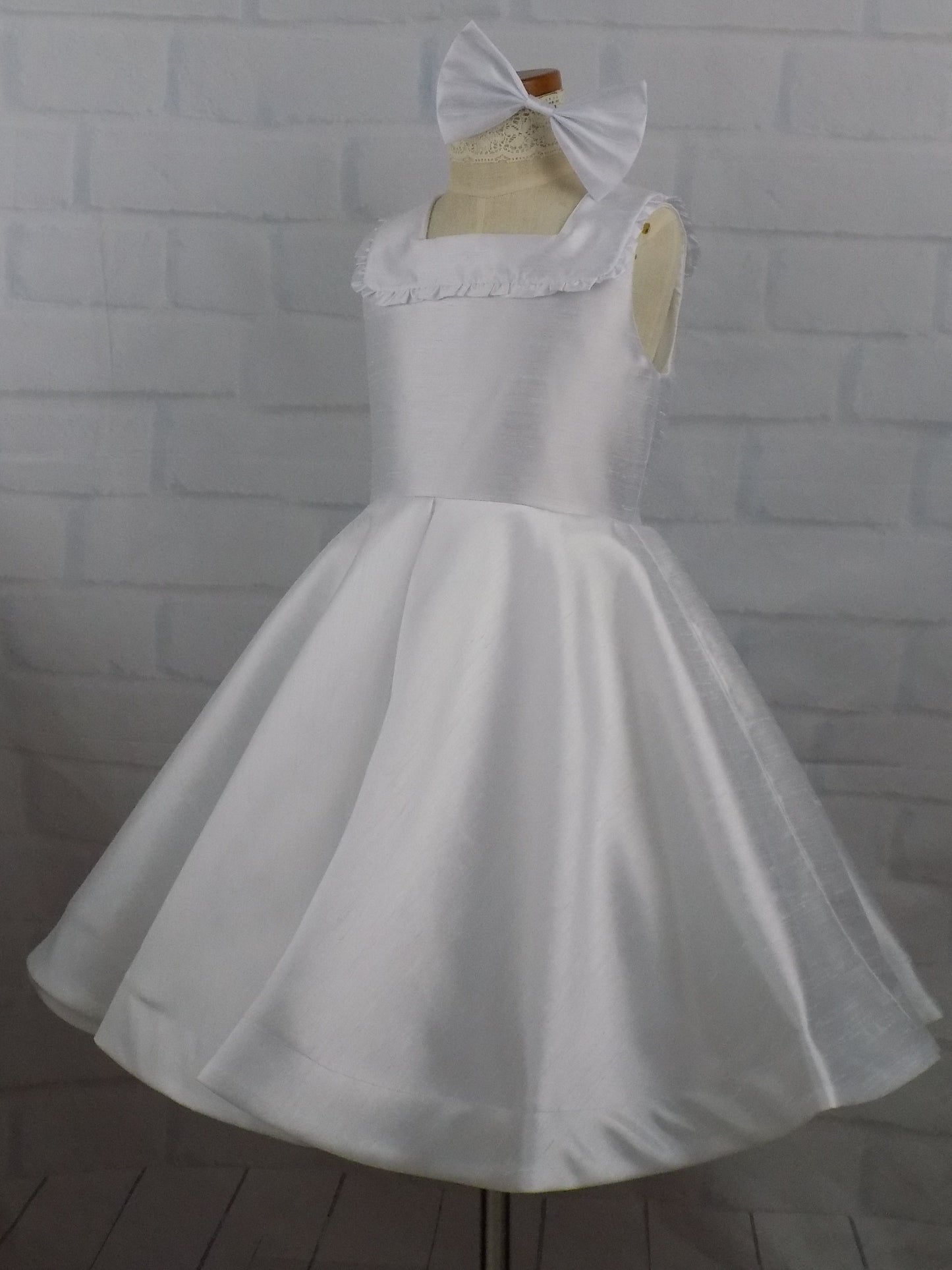 White Interview Dress for Pageants in Faux Silk Dupioni for Toddlers to Mini Miss.  Perfect for Crowning or Beauty Wear