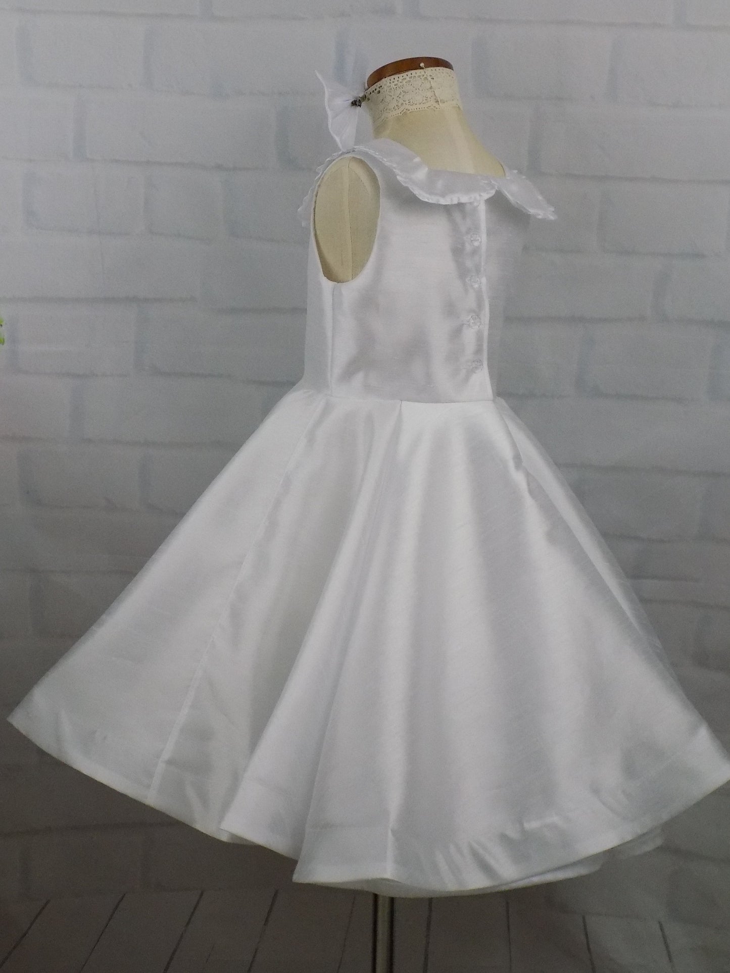 White Interview Dress for Pageants in Faux Silk Dupioni for Toddlers to Mini Miss.  Perfect for Crowning or Beauty Wear