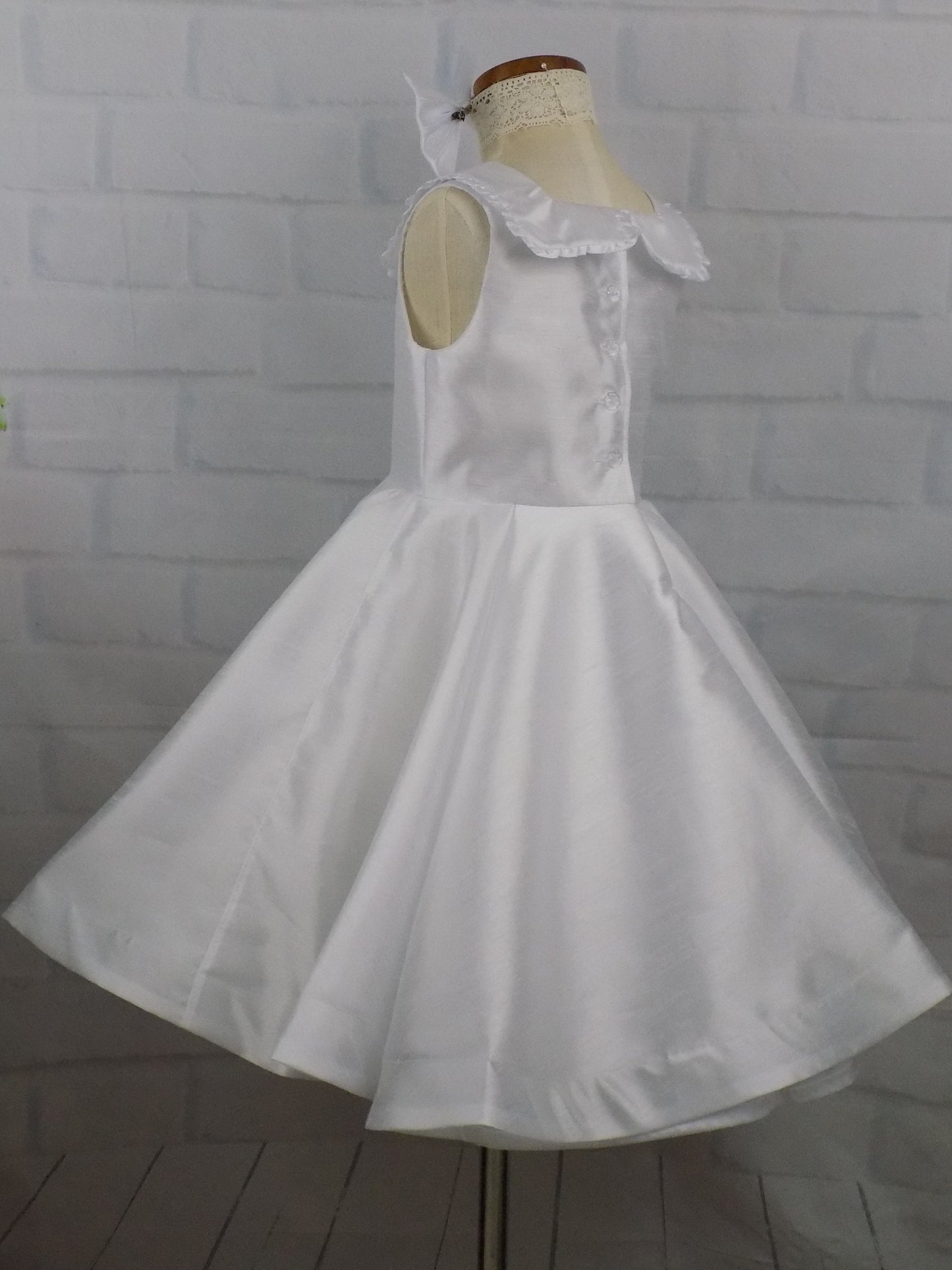 White Interview Dress for Pageants in Faux Silk Dupioni for Toddlers to Mini Miss.  Perfect for Crowning or Beauty Wear