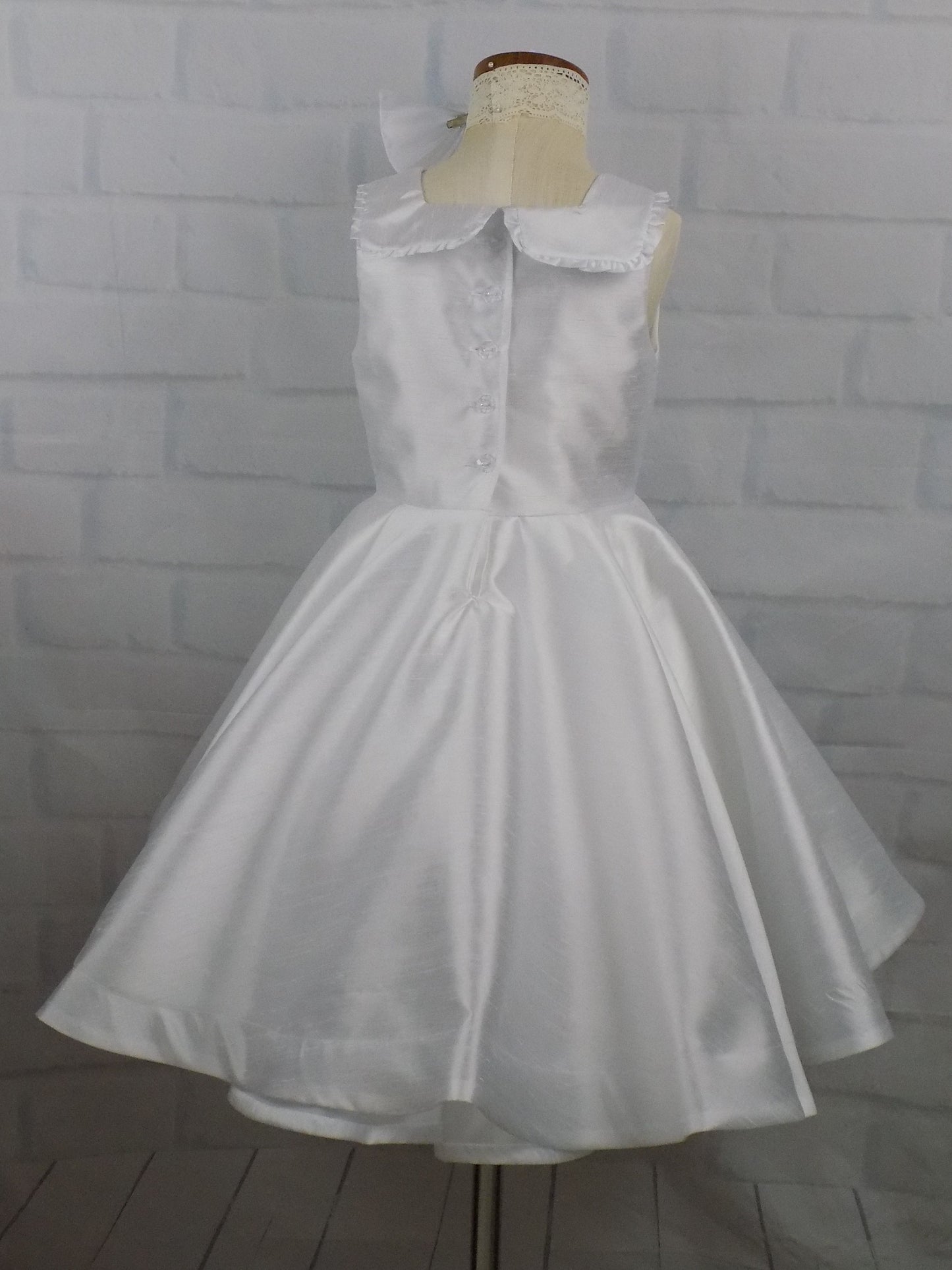 White Interview Dress for Pageants in Faux Silk Dupioni for Toddlers to Mini Miss.  Perfect for Crowning or Beauty Wear