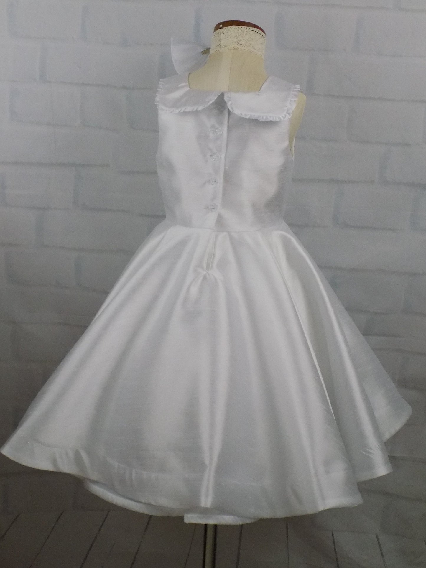 White Interview Dress for Pageants in Faux Silk Dupioni for Toddlers to Mini Miss.  Perfect for Crowning or Beauty Wear