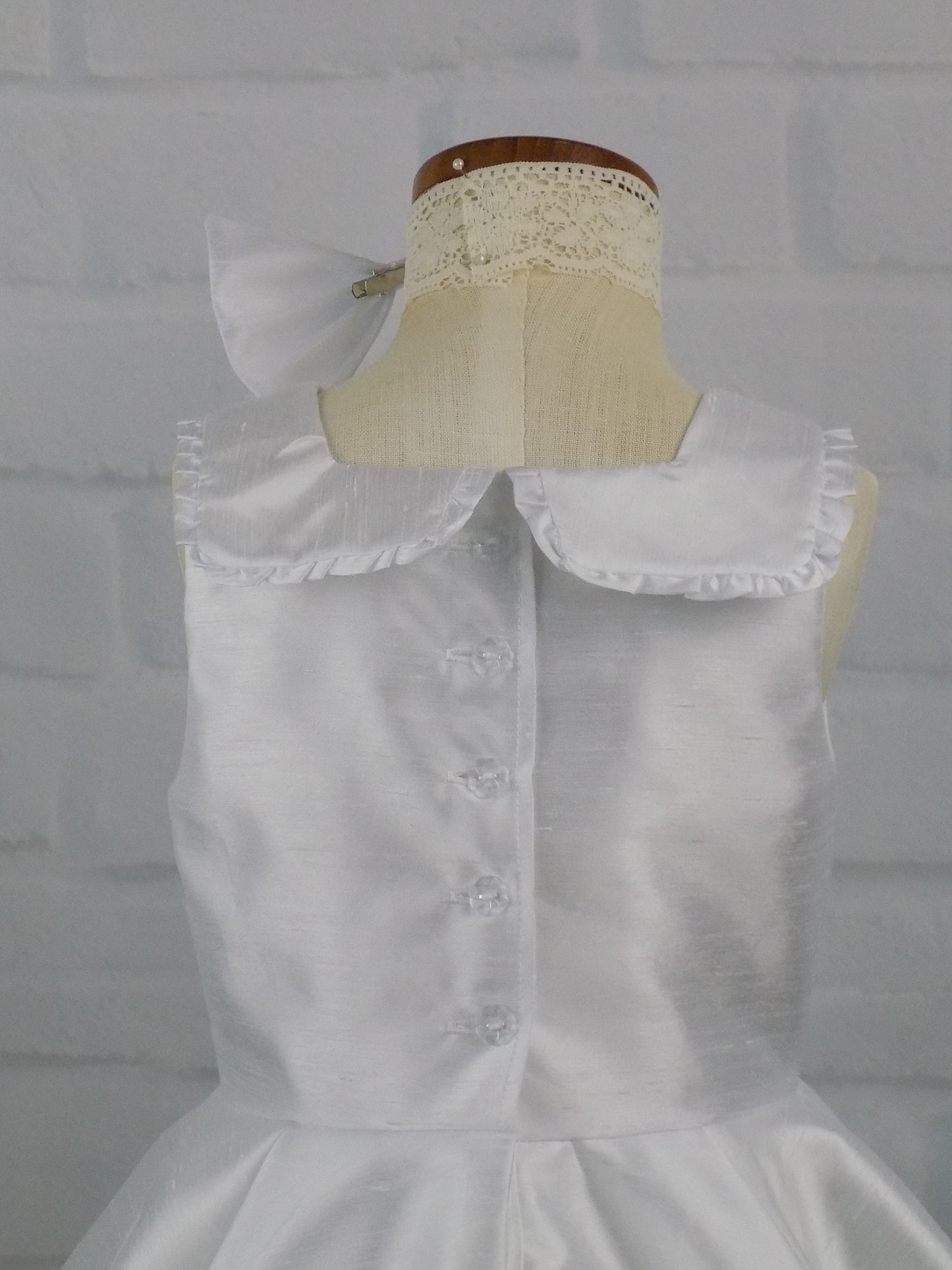 White Interview Dress for Pageants in Faux Silk Dupioni for Toddlers to Mini Miss.  Perfect for Crowning or Beauty Wear