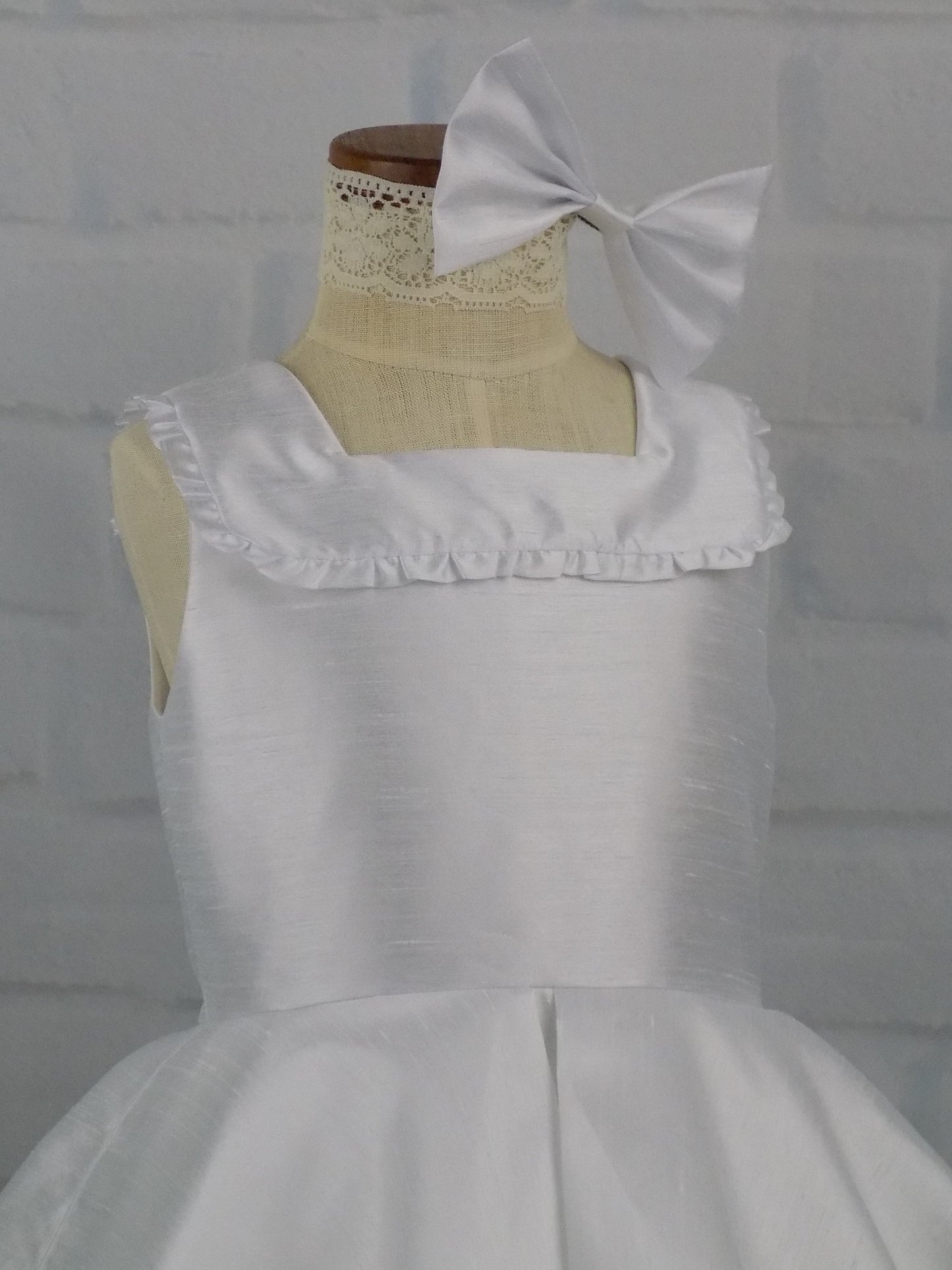 White Interview Dress for Pageants in Faux Silk Dupioni for Toddlers to Mini Miss.  Perfect for Crowning or Beauty Wear