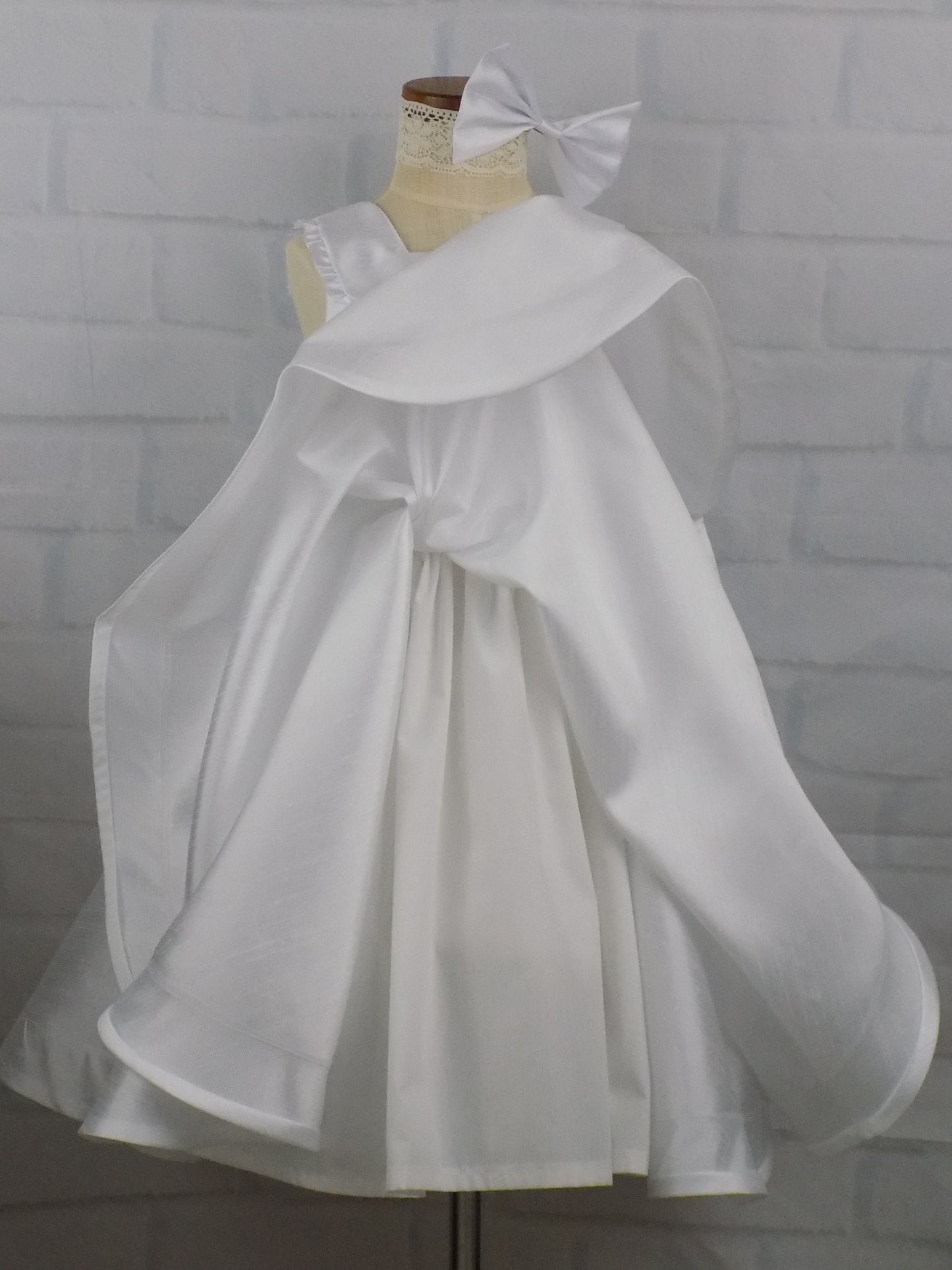 White Interview Dress for Pageants in Faux Silk Dupioni for Toddlers to Mini Miss.  Perfect for Crowning or Beauty Wear