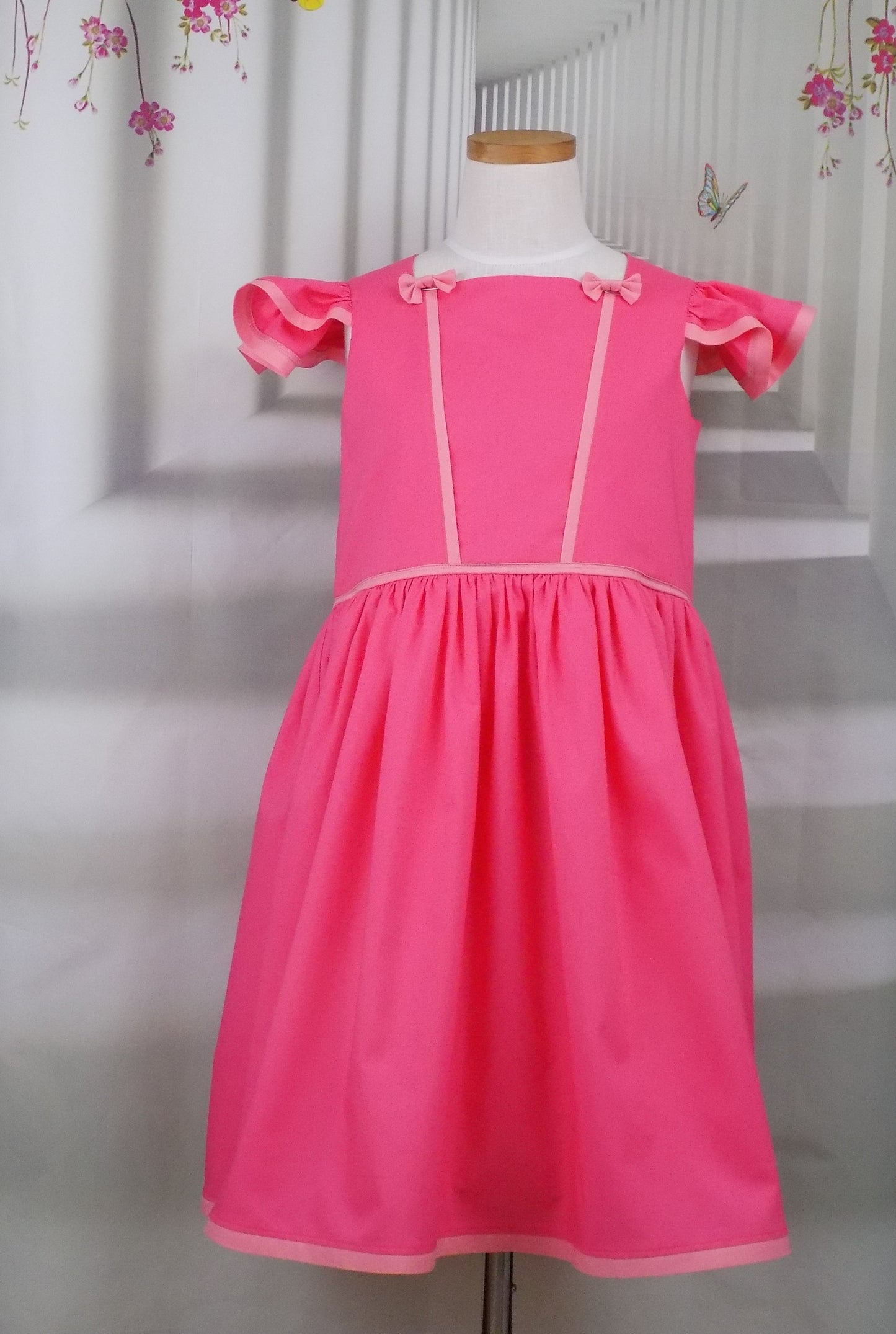 Peach Interview Dress with Square Neckline and Flutter Sleeves for Pageants, Mini Miss Divion