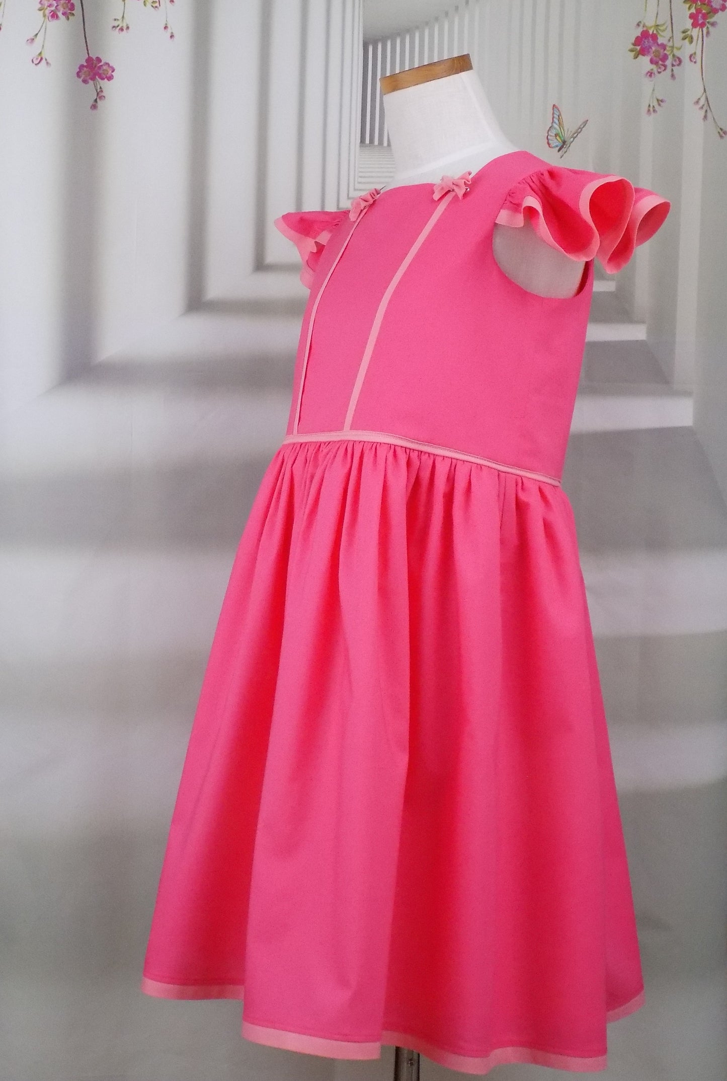 Peach Interview Dress with Square Neckline and Flutter Sleeves for Pageants, Mini Miss Divion