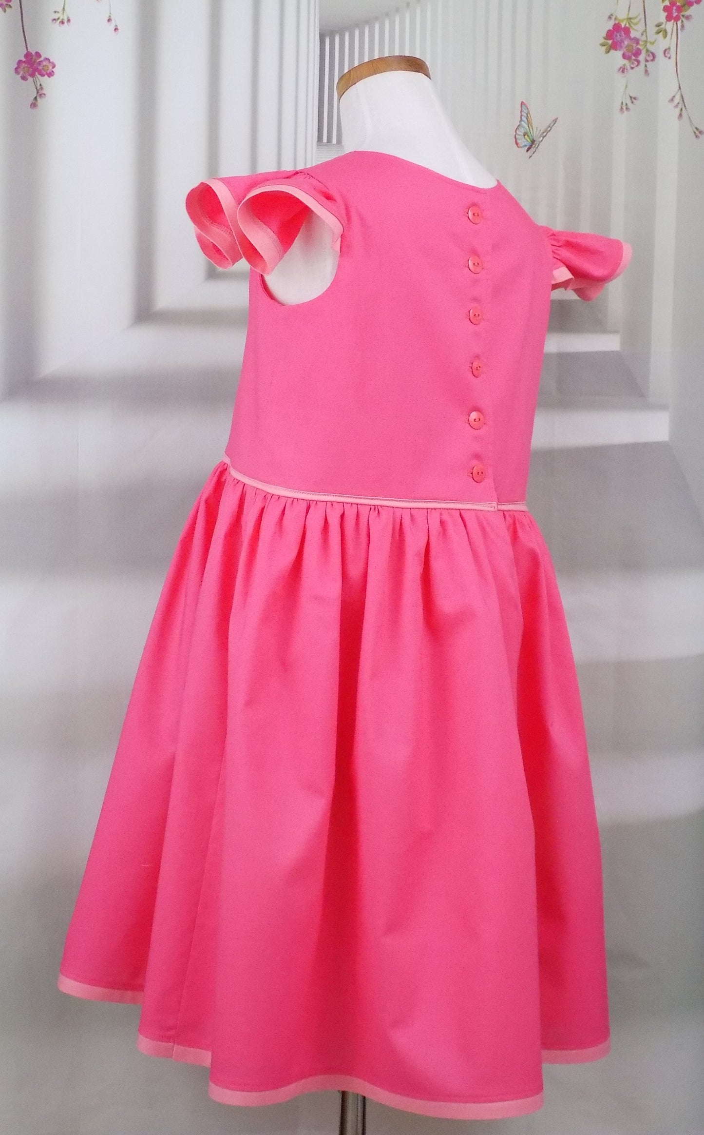 Peach Interview Dress with Square Neckline and Flutter Sleeves for Pageants, Mini Miss Divion