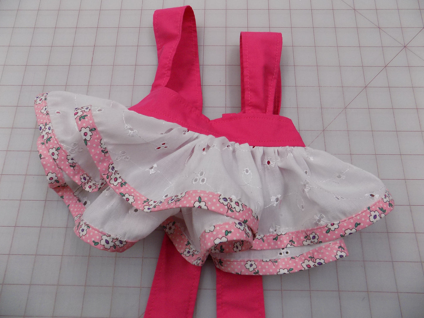 Ditzy Pink Floral and Eyelet Pageant Casual Wear Outfit. Top, Shorts, Suspender Skirt and Bow Set.