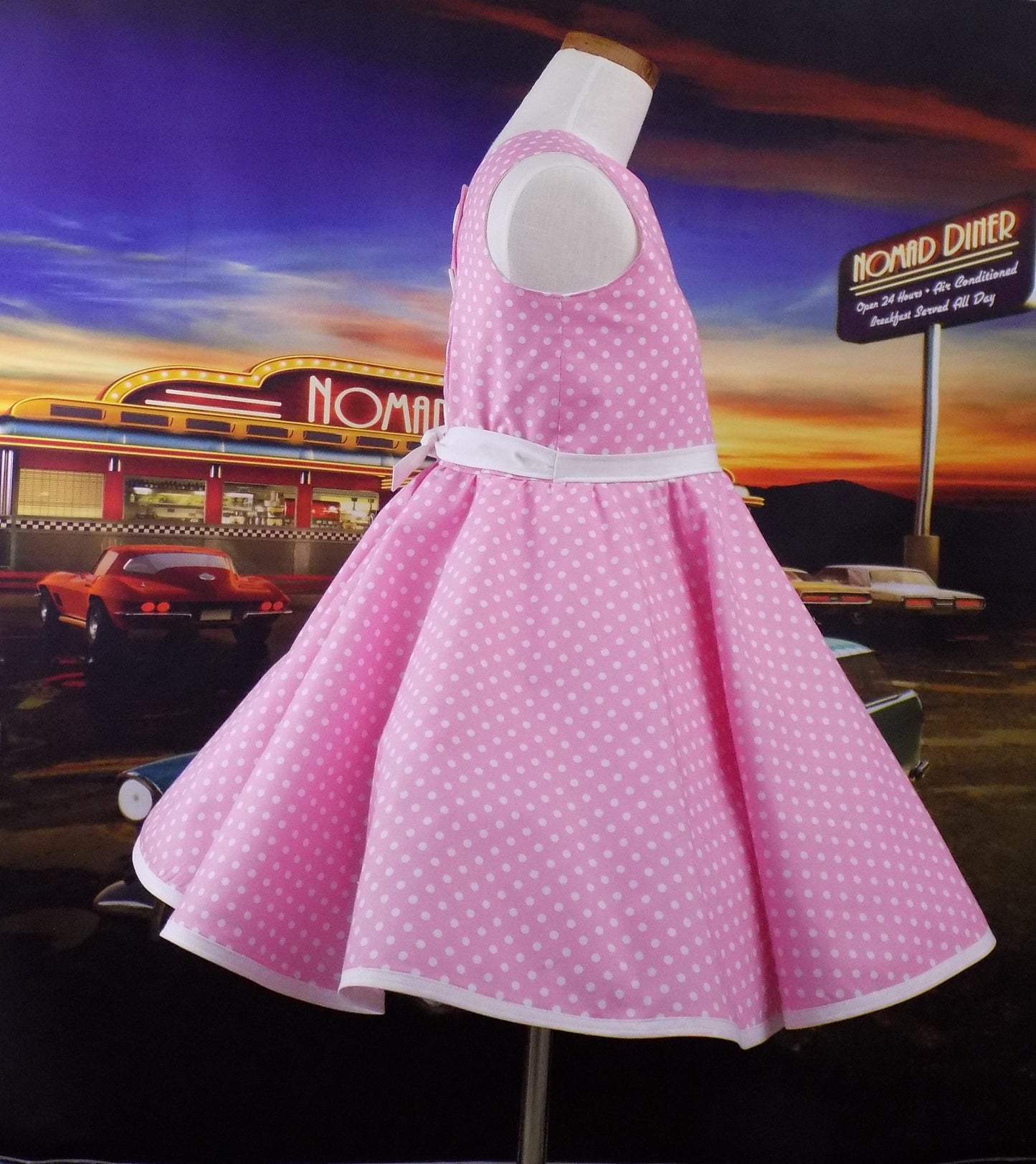 Girls Sleeveless Candy Pink Polka Dot Dress for Pageant Personality Wear, Interview or 50's OOC