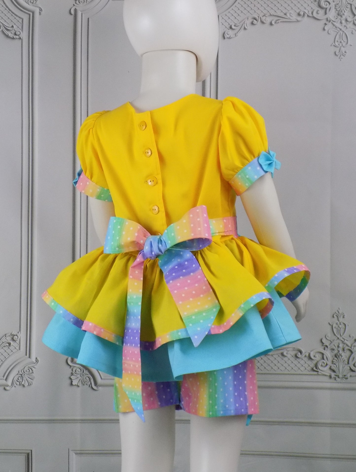 Pastel Rainbow and Dots Pageant Casual Wear Outfit. Top Shorts Bow Set.  Perfect for Spring or Summer