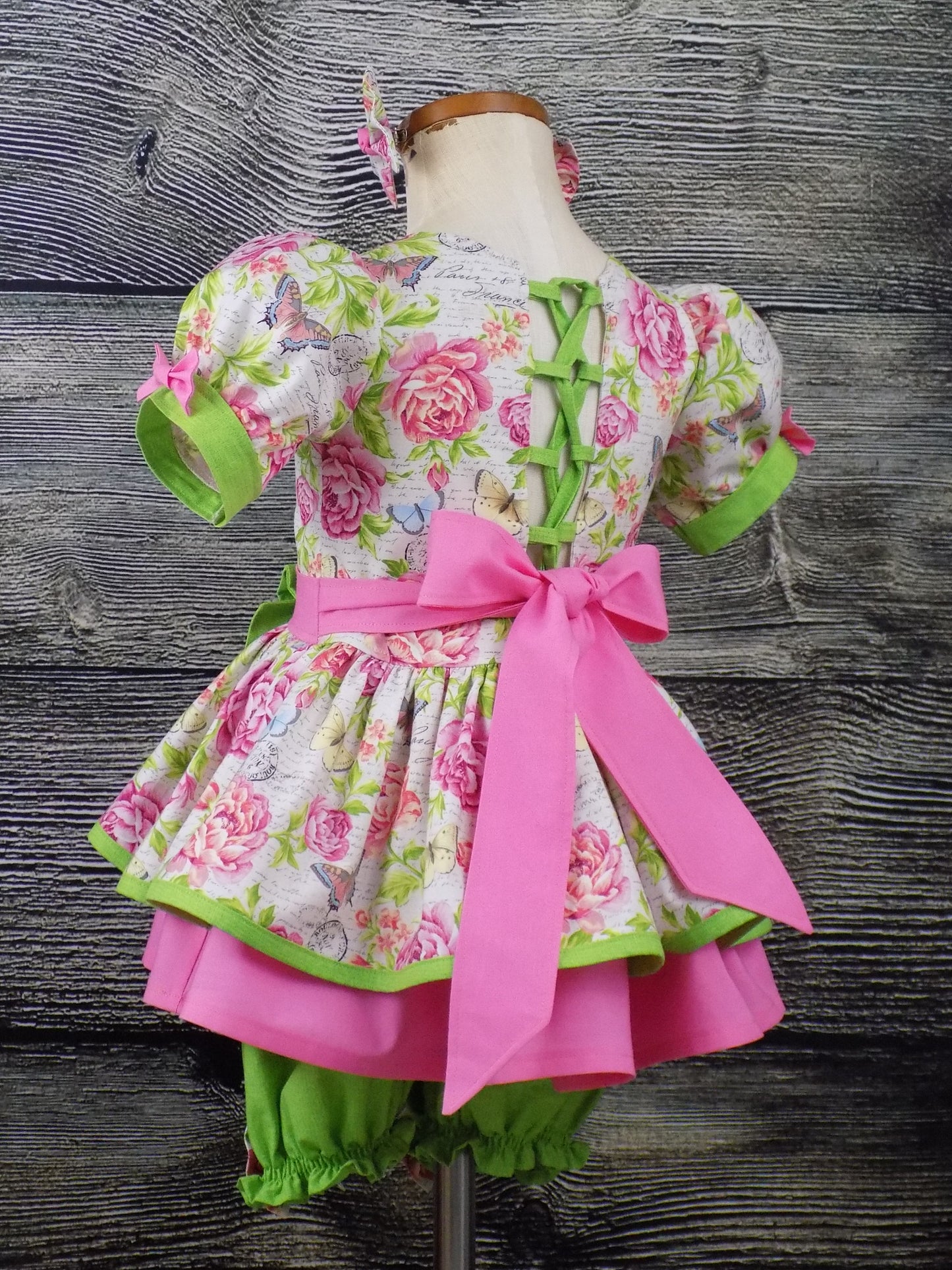 Pink Flowers and Butterflies Pageant Casual Wear Outfit. Top Shorts Bow Set Perfect for Spring or Summer