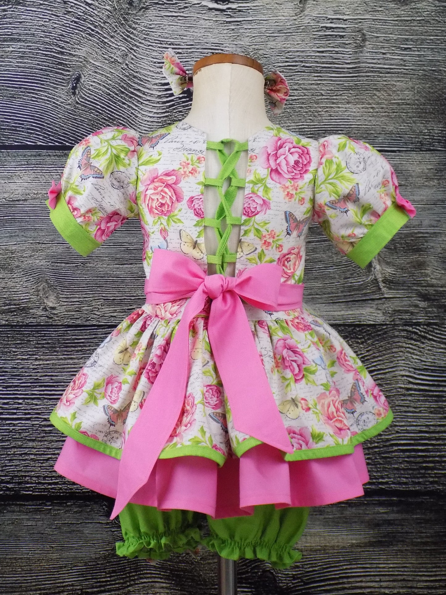 Pink Flowers and Butterflies Pageant Casual Wear Outfit. Top Shorts Bow Set Perfect for Spring or Summer