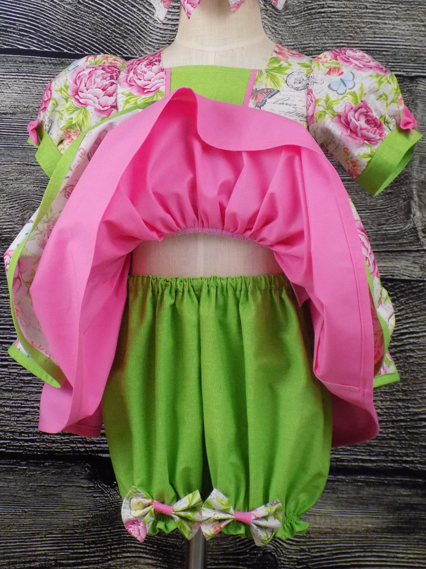 Pink Flowers and Butterflies Pageant Casual Wear Outfit. Top Shorts Bow Set Perfect for Spring or Summer