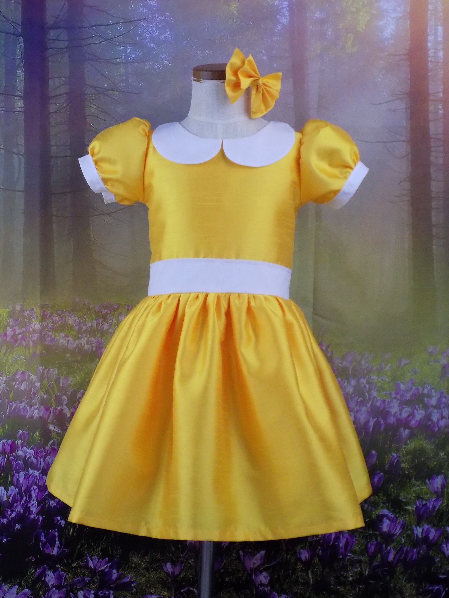 Interview Dress in Yellow for Pageants in Faux Silk Dupioni for Babies and Toddlers