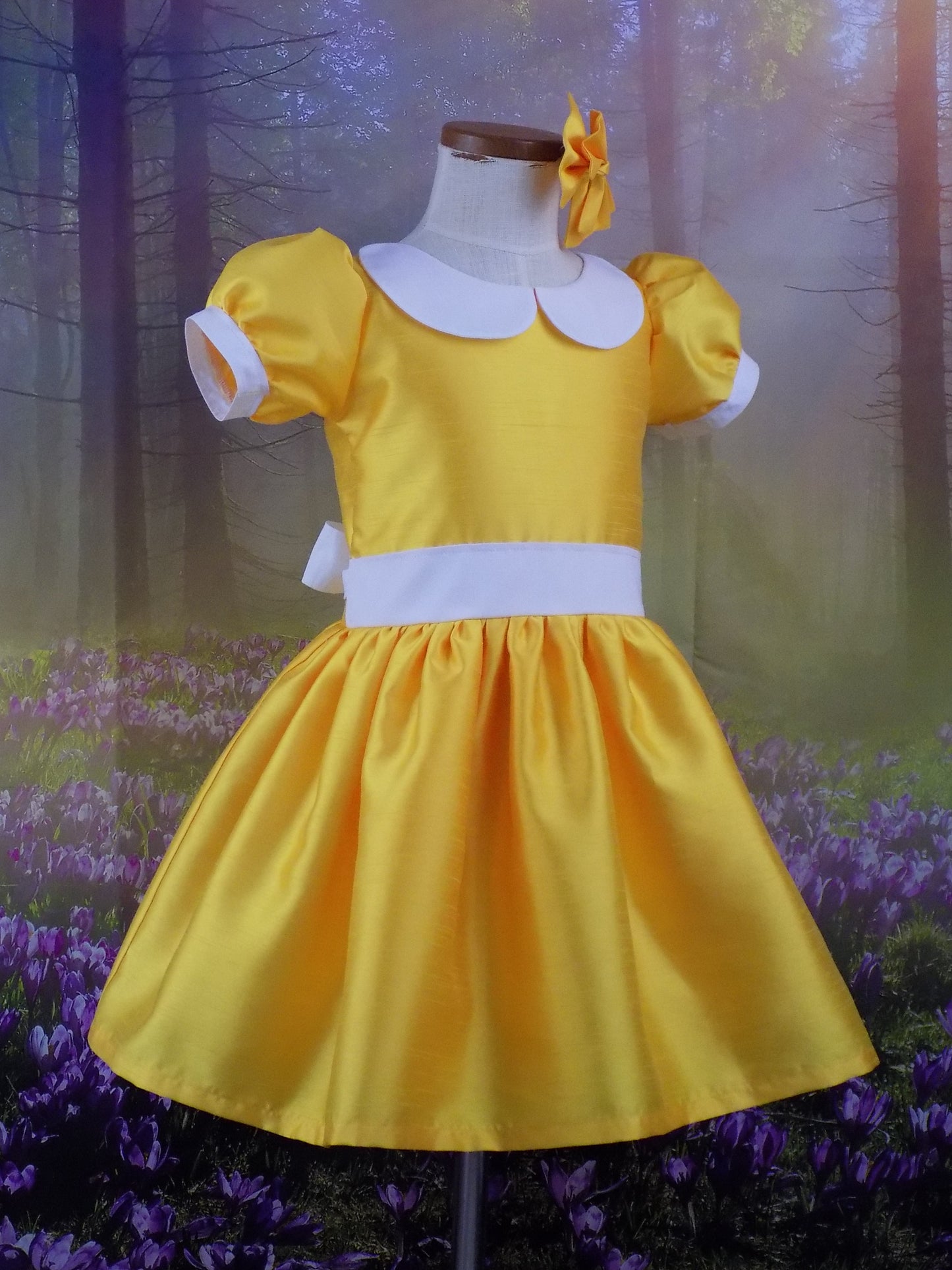 Interview Dress in Yellow for Pageants in Faux Silk Dupioni for Babies and Toddlers