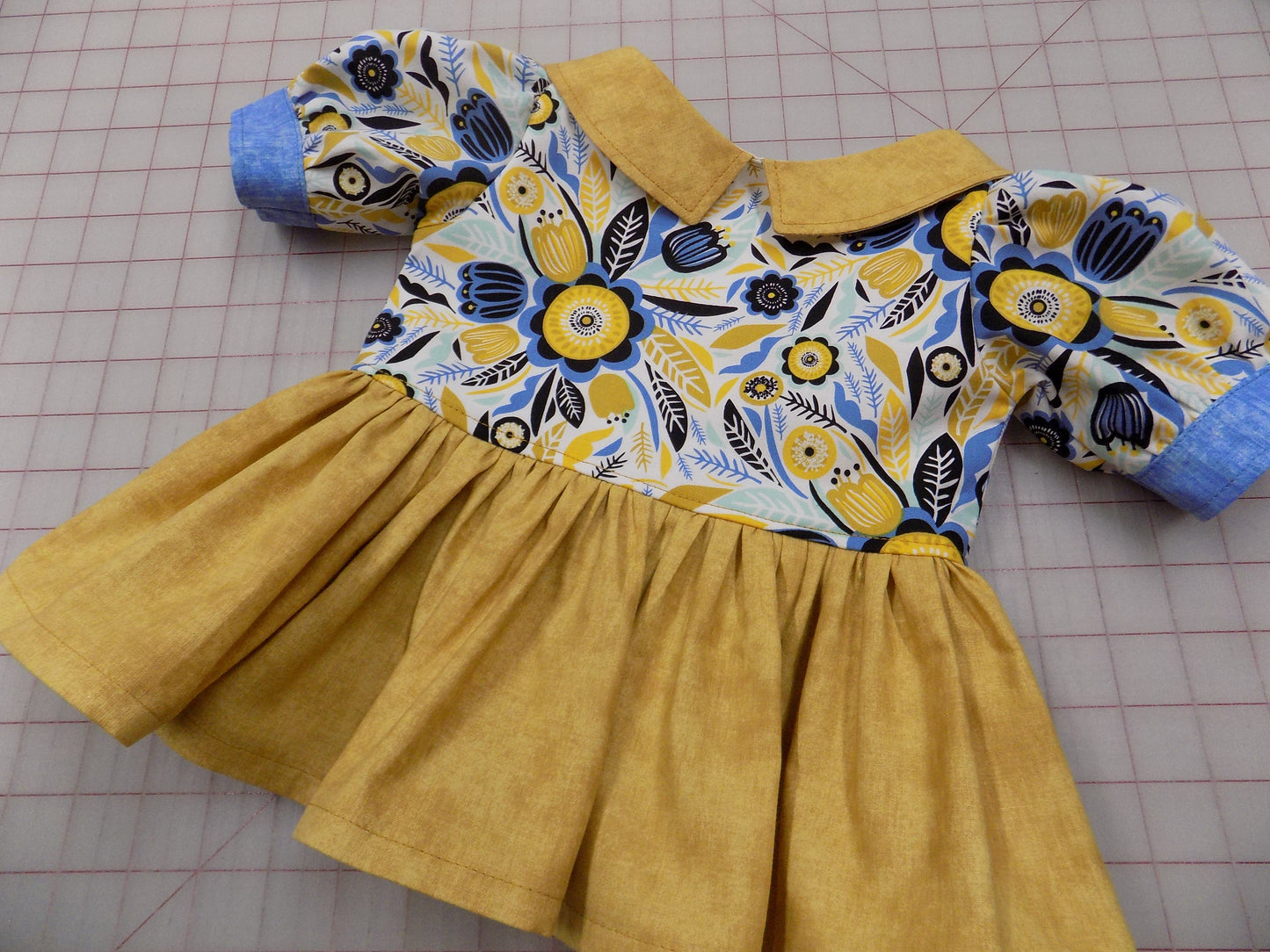 Denim and Mustard Floral Pageant Casual Wear Outfit. Top, Shorts, Suspender Skirt and Bow Set perfect for Fall.