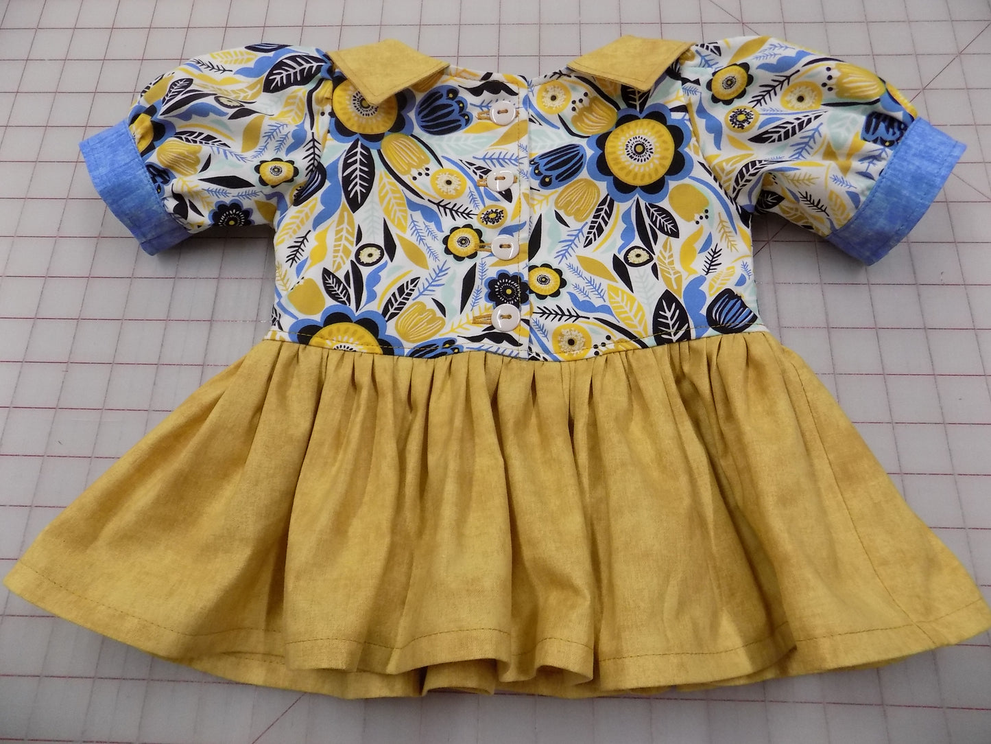 Denim and Mustard Floral Pageant Casual Wear Outfit. Top, Shorts, Suspender Skirt and Bow Set perfect for Fall.