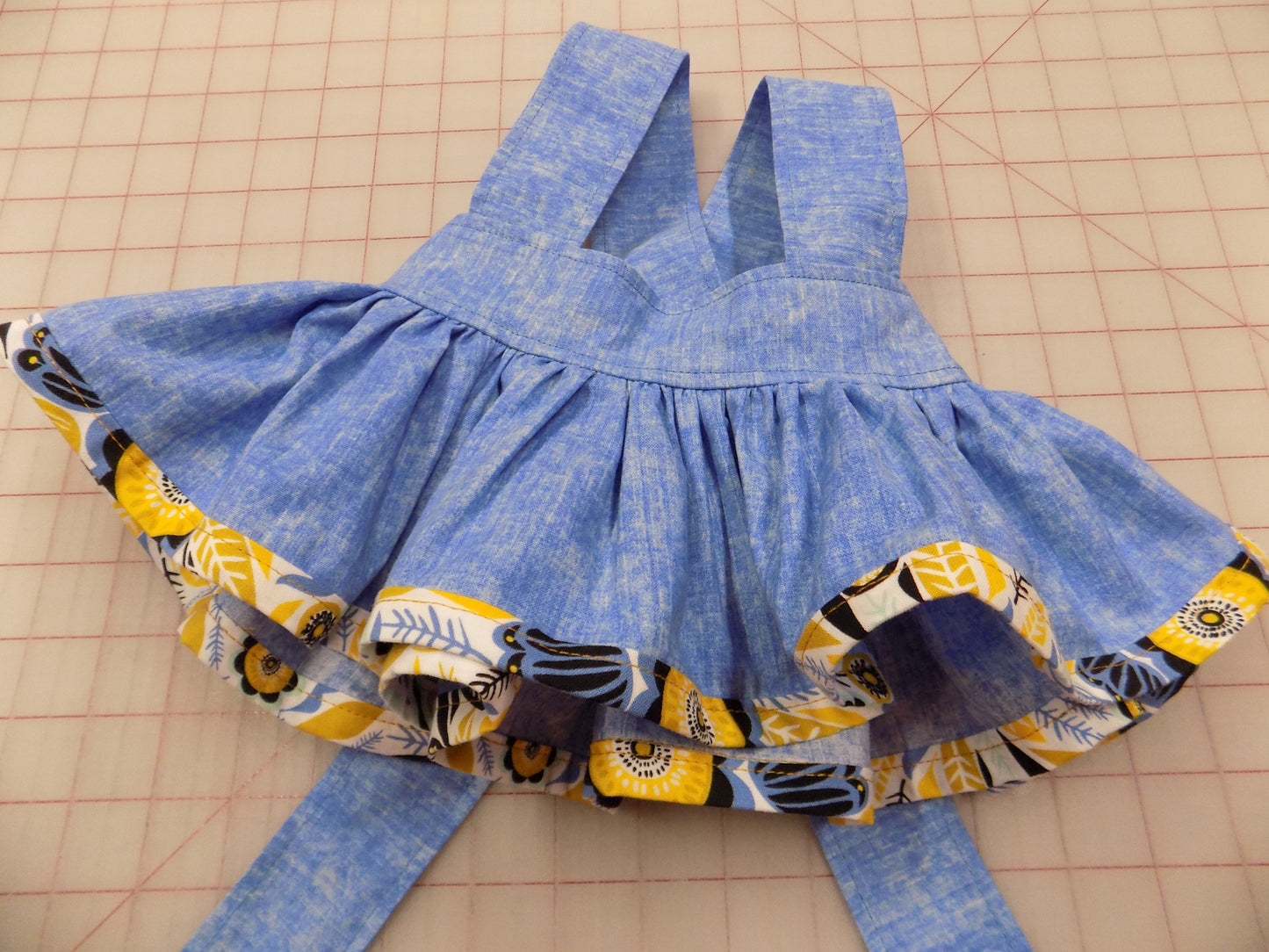 Denim and Mustard Floral Pageant Casual Wear Outfit. Top, Shorts, Suspender Skirt and Bow Set perfect for Fall.