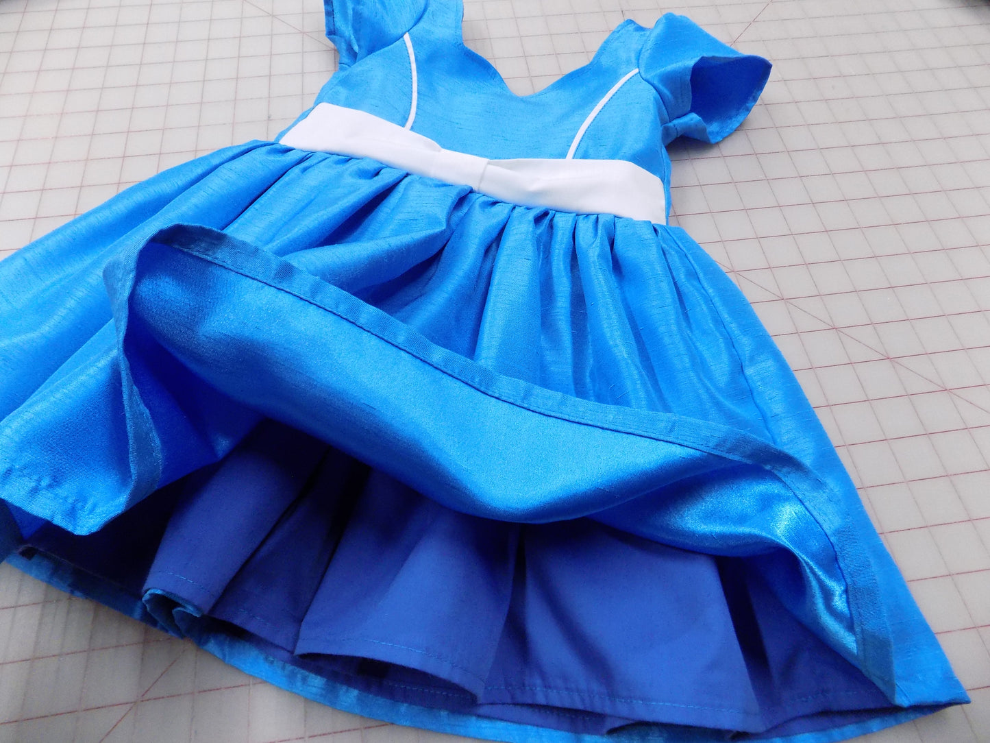 Blue Interview Dress with Sweetheart Neckline for Pageants in Turquoise Faux Silk Dupioni with Hair Bow