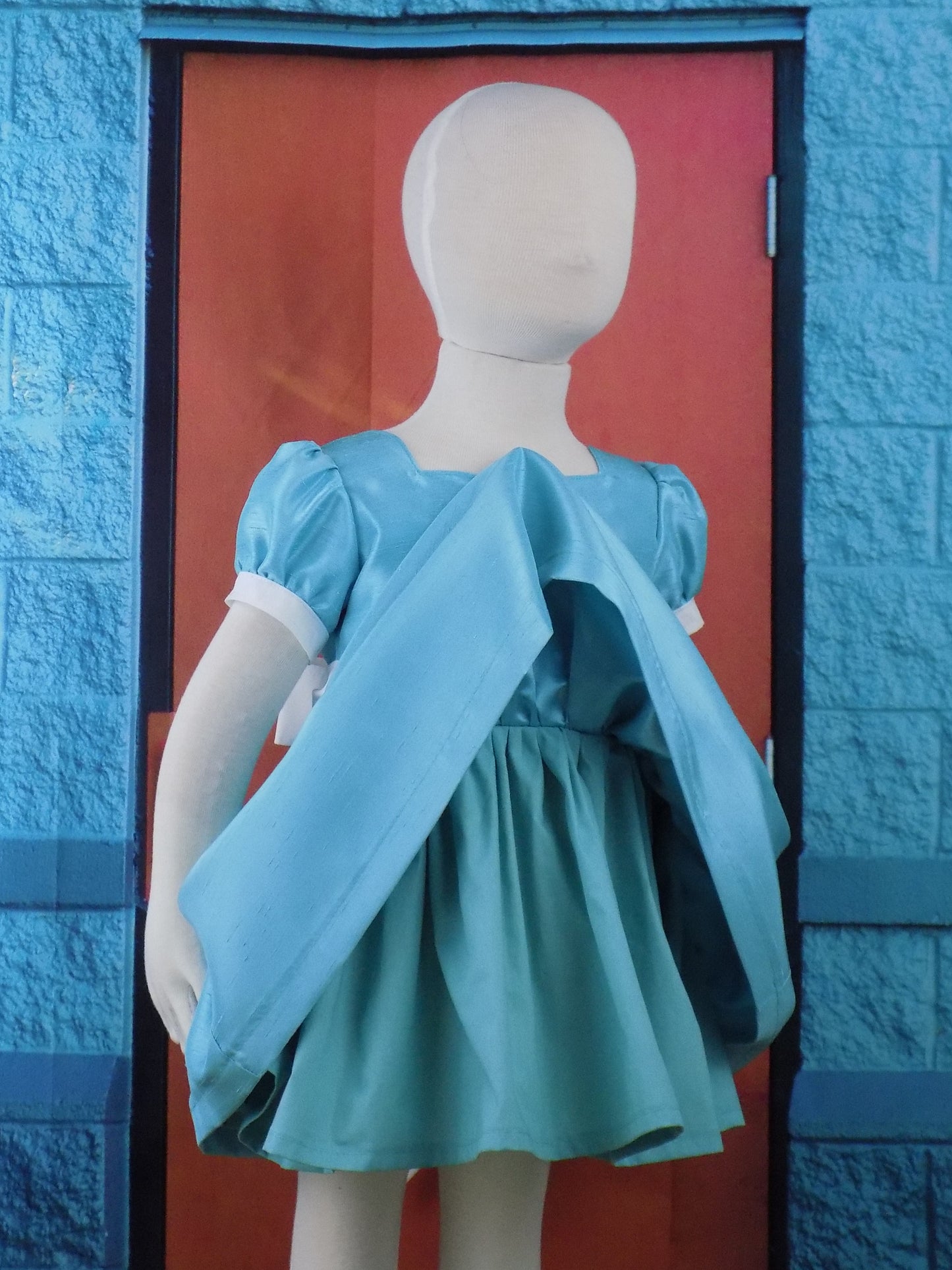 Robins Egg Blue Interview Dress for Pageant in Faux Silk Dupioni