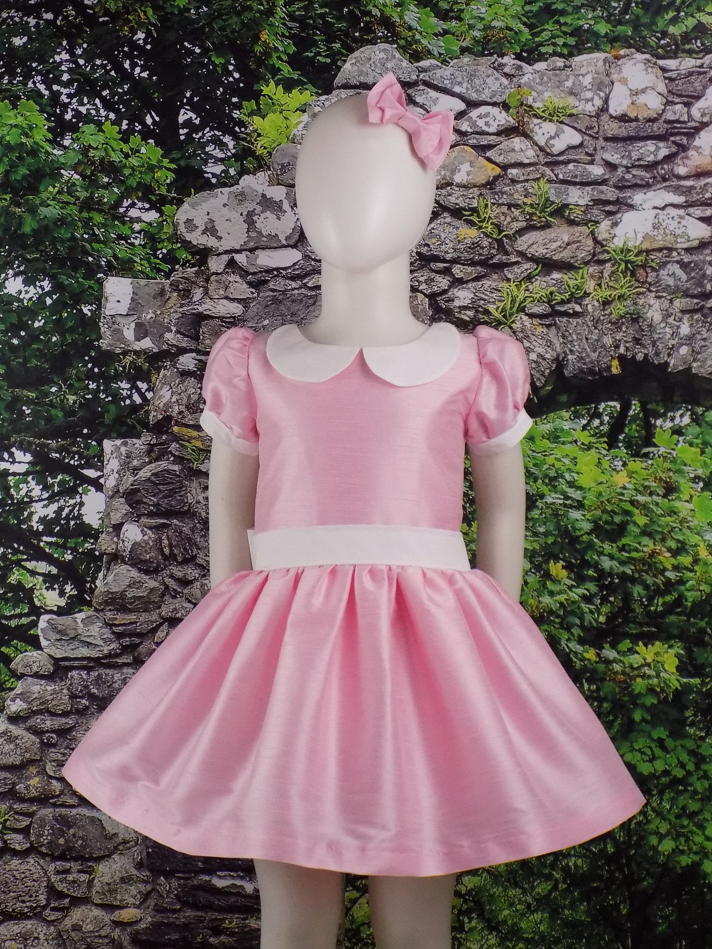 Baby Pink Interview Dress for Pageants in Faux Silk Dupioni for Babies and Toddlers