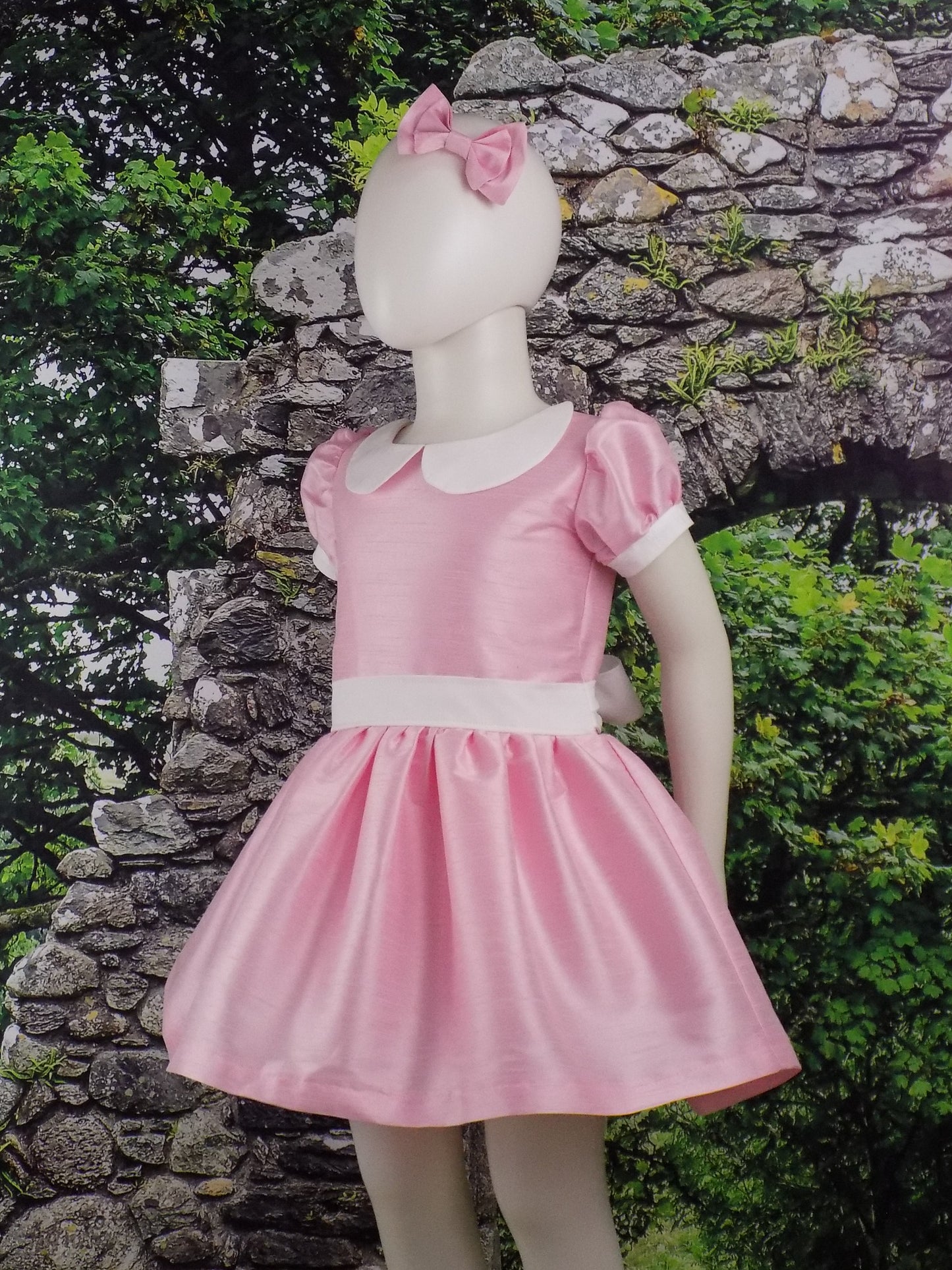 Baby Pink Interview Dress for Pageants in Faux Silk Dupioni for Babies and Toddlers