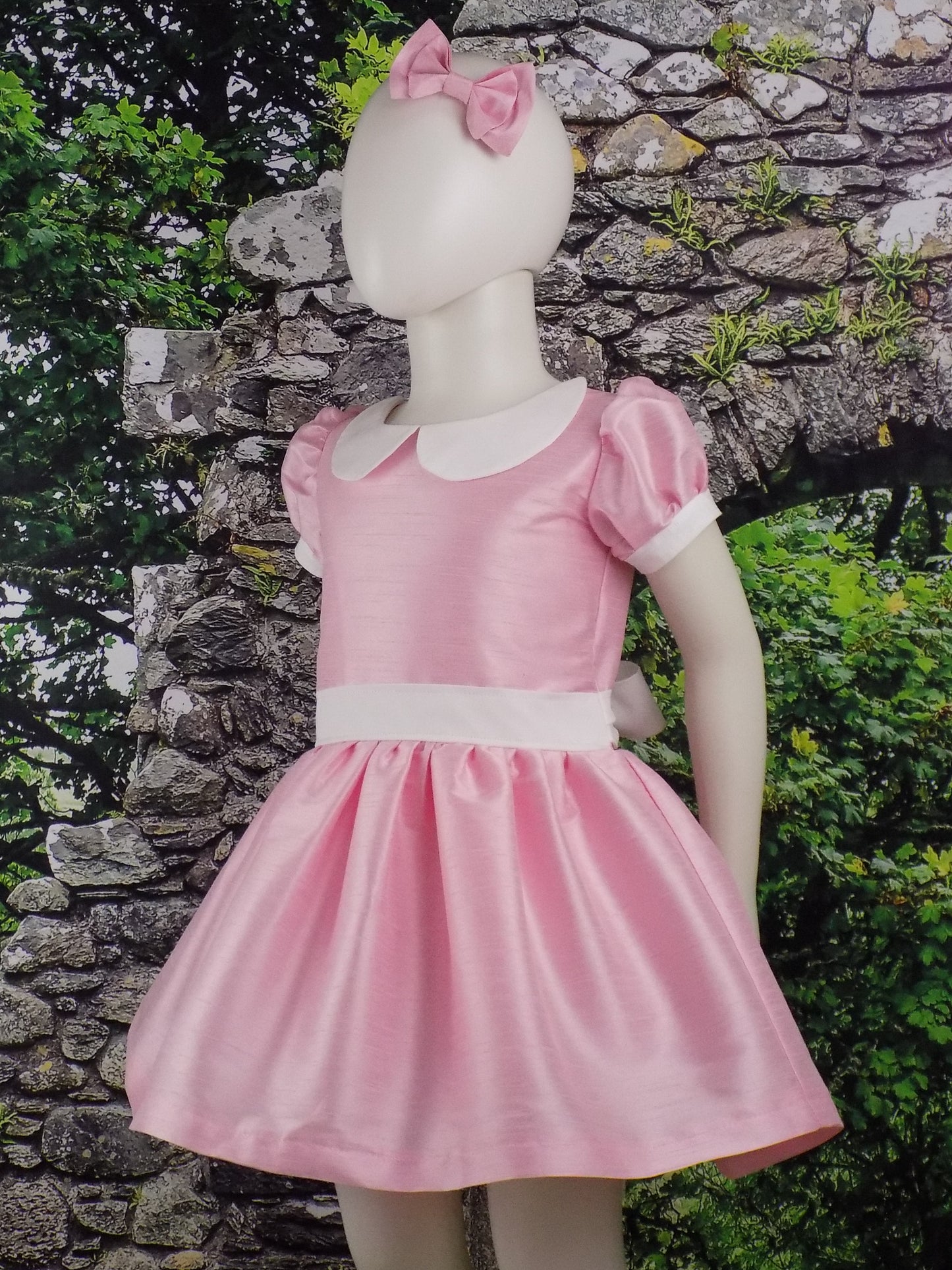 Baby Pink Interview Dress for Pageants in Faux Silk Dupioni for Babies and Toddlers