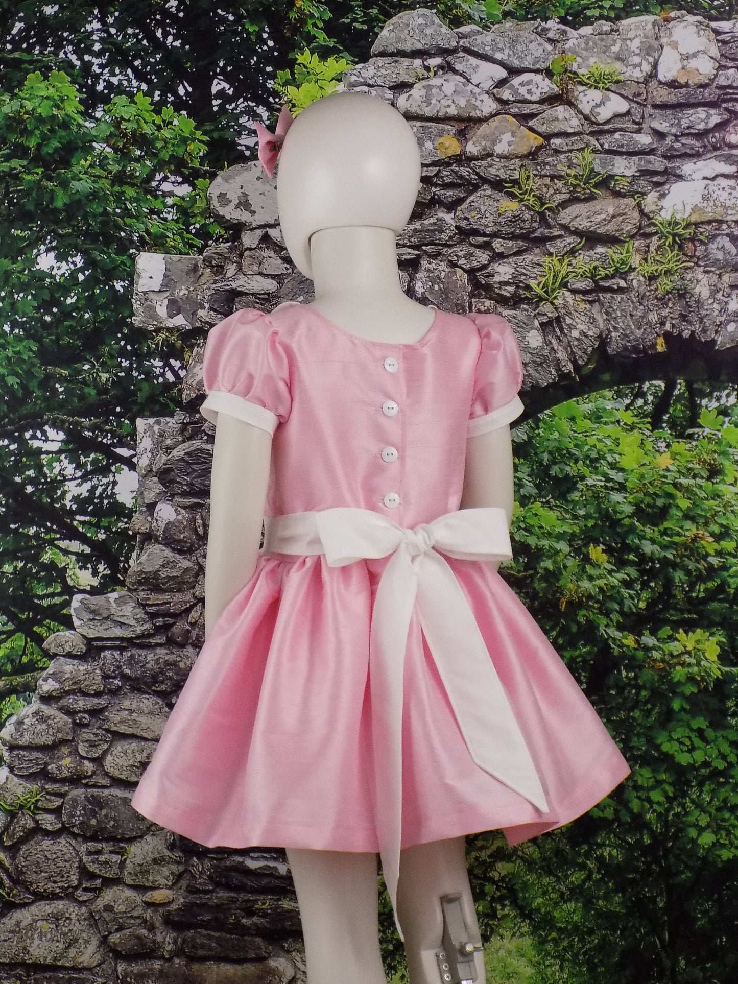 Baby Pink Interview Dress for Pageants in Faux Silk Dupioni for Babies and Toddlers