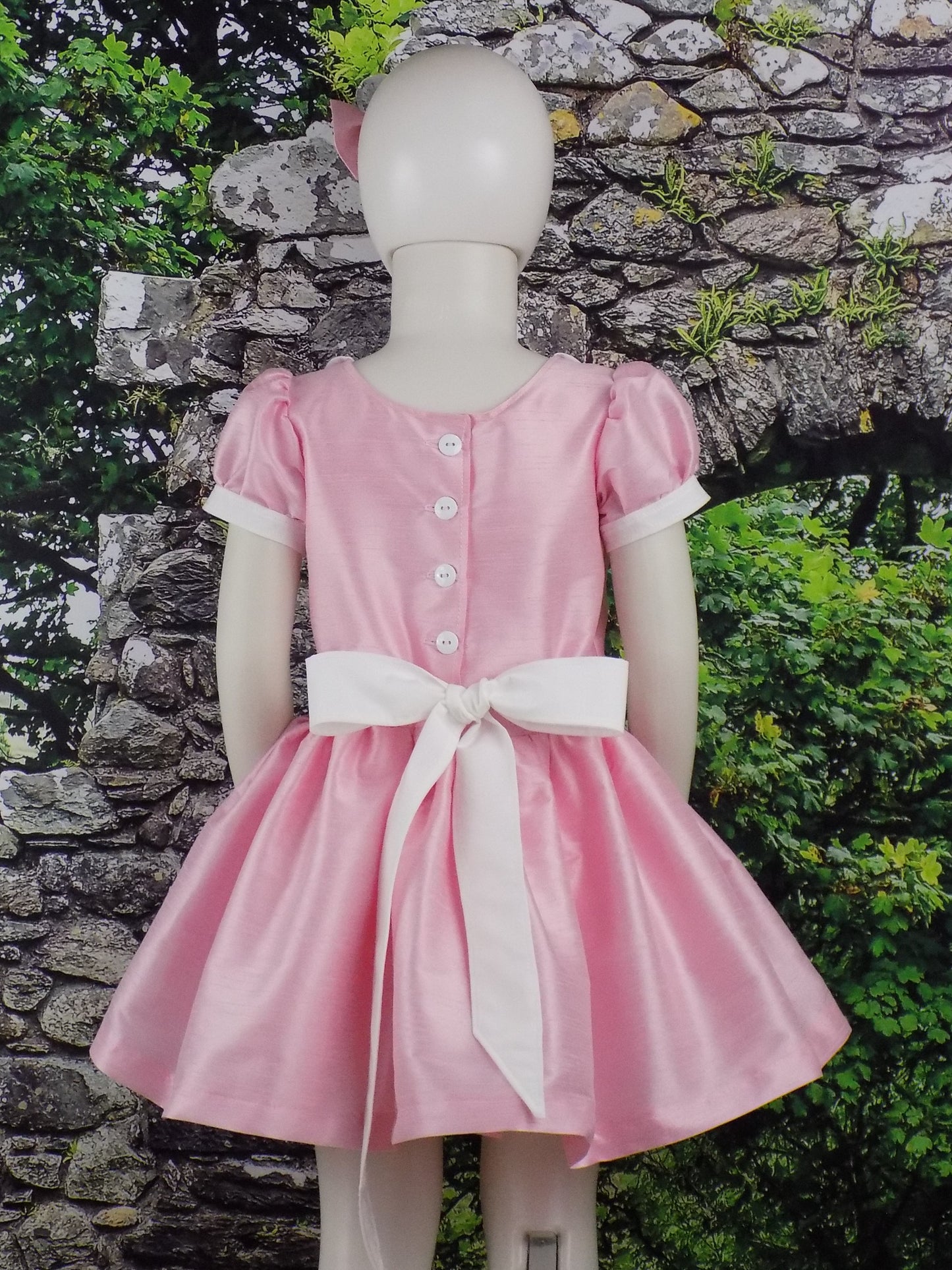 Baby Pink Interview Dress for Pageants in Faux Silk Dupioni for Babies and Toddlers