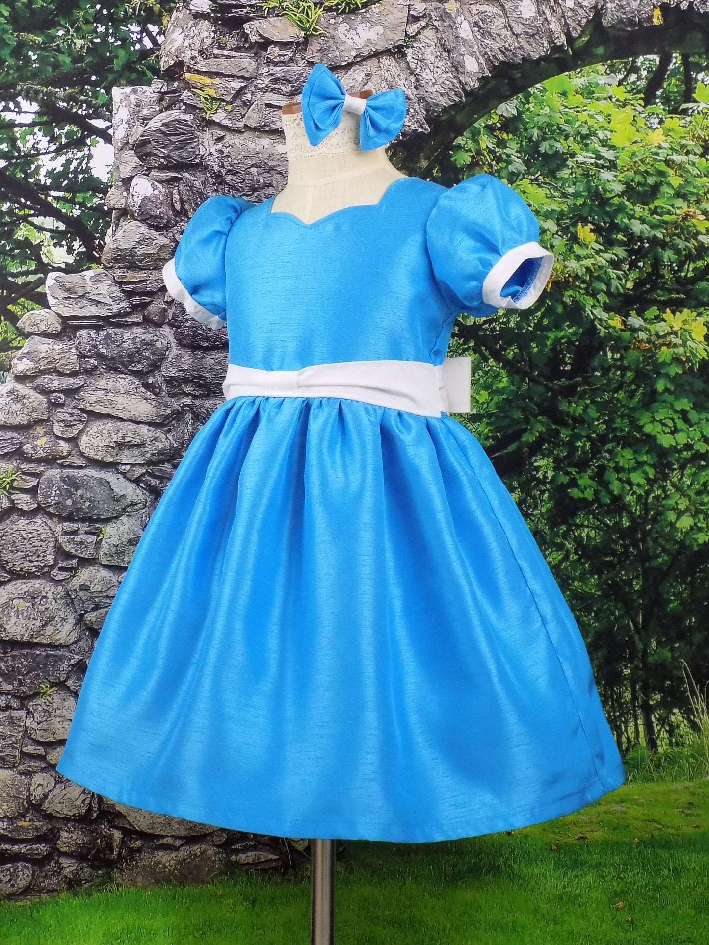 Turquoise Blue Interview Dress for Pageants in Faux Silk Dupioni for Toddlers