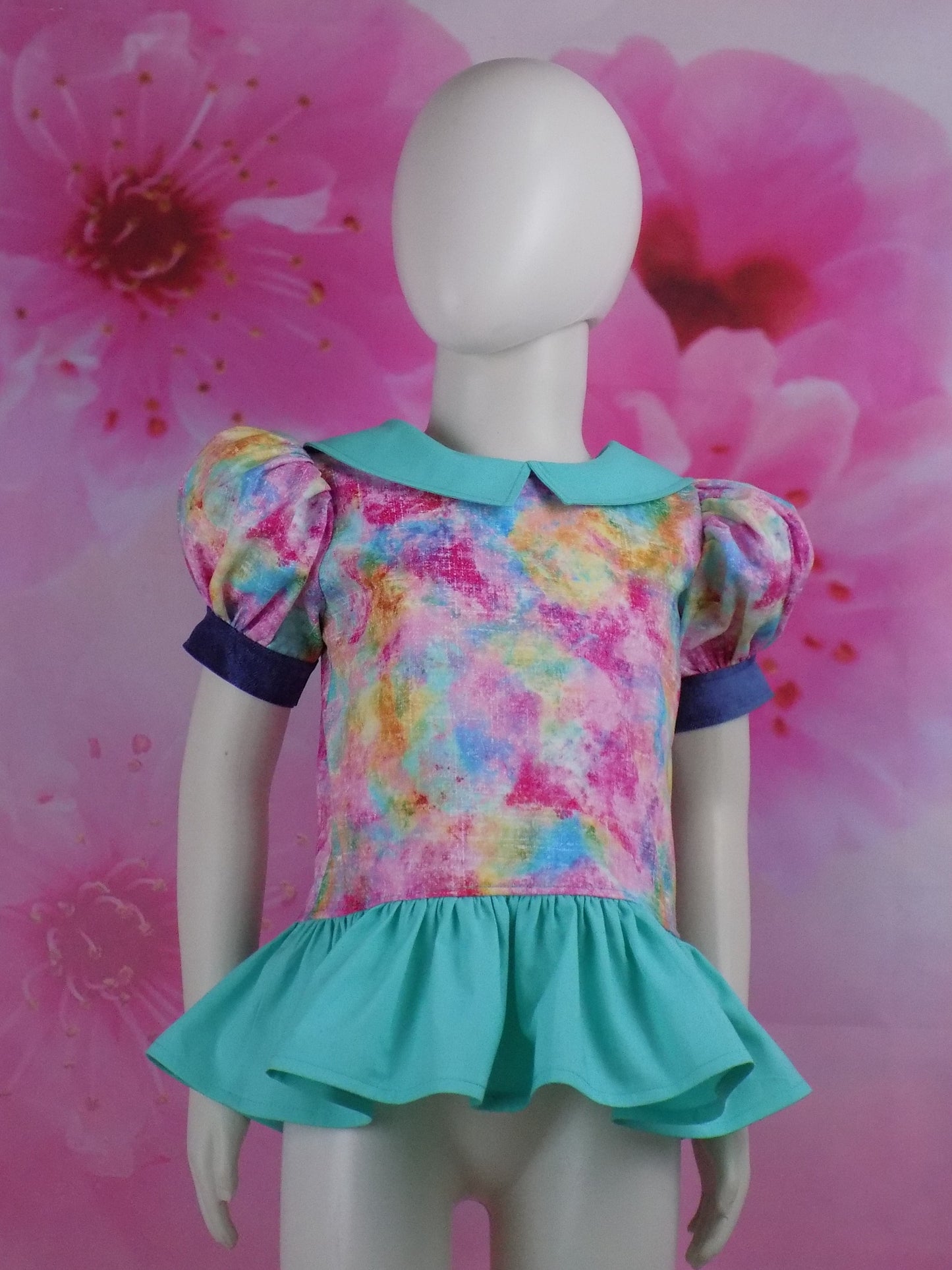 Denim and Tie Dye Pageant Casual Wear Outfit. Top, Shorts, Suspender Skirt and Bows Multi Use Set.