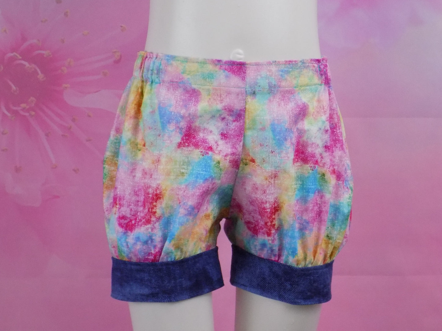 Denim and Tie Dye Pageant Casual Wear Outfit. Top, Shorts, Suspender Skirt and Bows Multi Use Set.