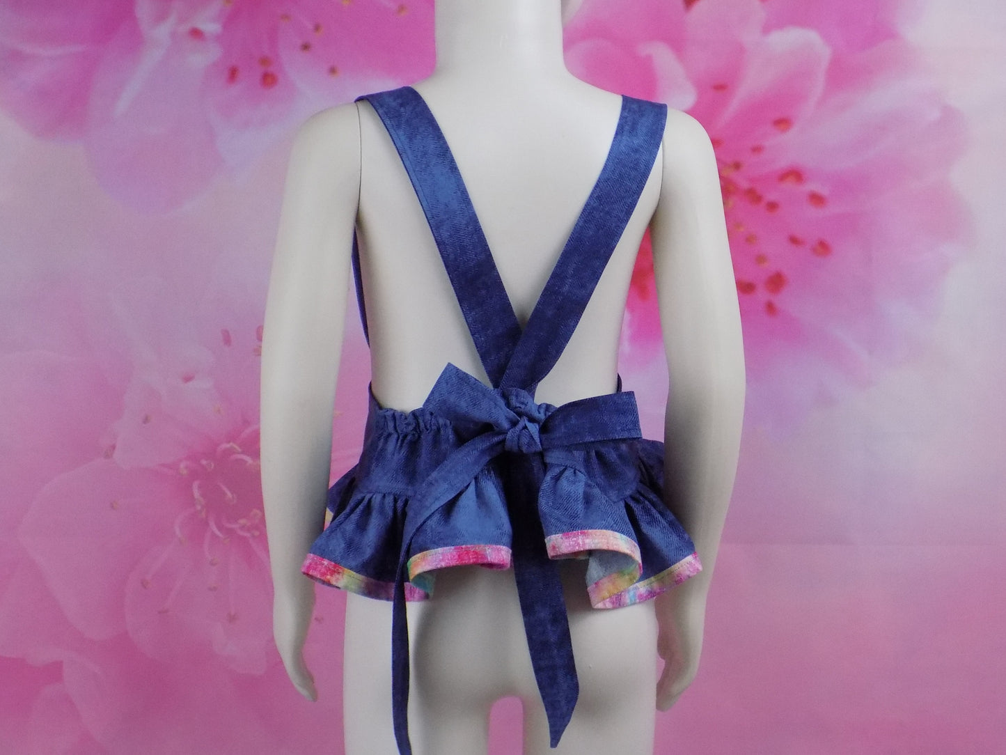 Denim and Tie Dye Pageant Casual Wear Outfit. Top, Shorts, Suspender Skirt and Bows Multi Use Set.