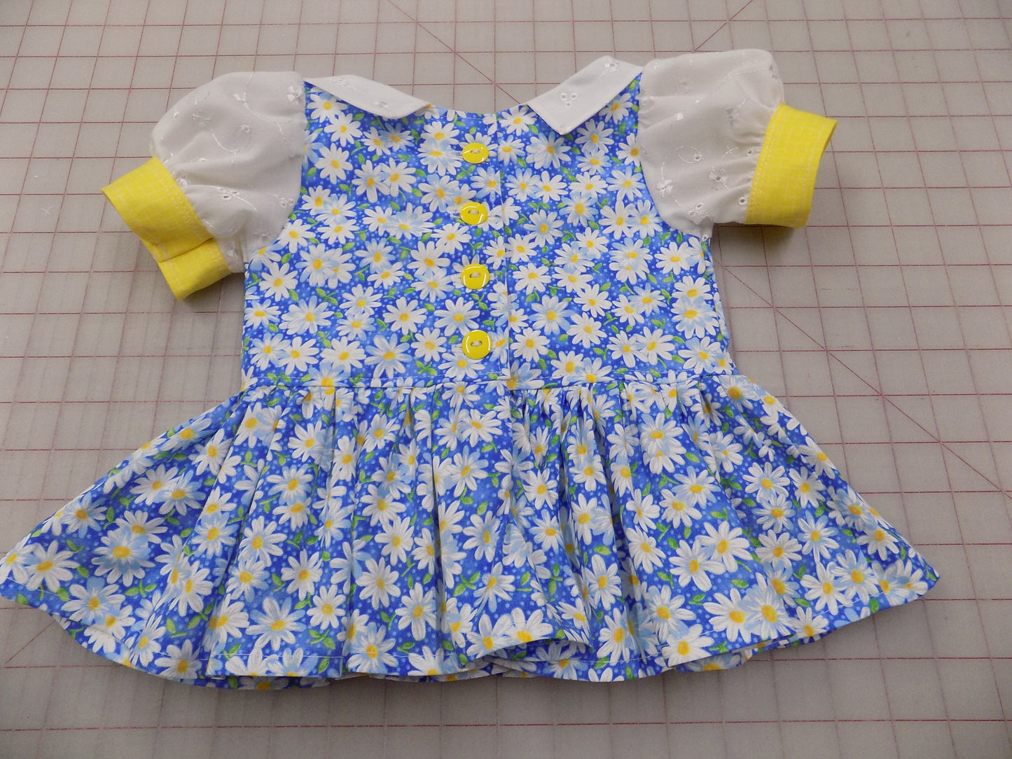 Blue Daisy Floral Pageant Casual Wear Outfit. Top, Shorts, White Eyelet Suspender Skirt and Bow Set.