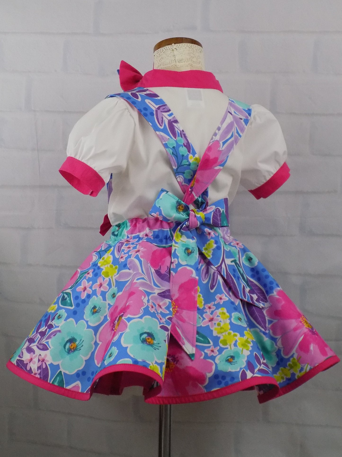 Pageant Casual Wear Set, Girls Floral Blouse and Suspender Skirt Outfit in florals for Toddlers to Mini Miss