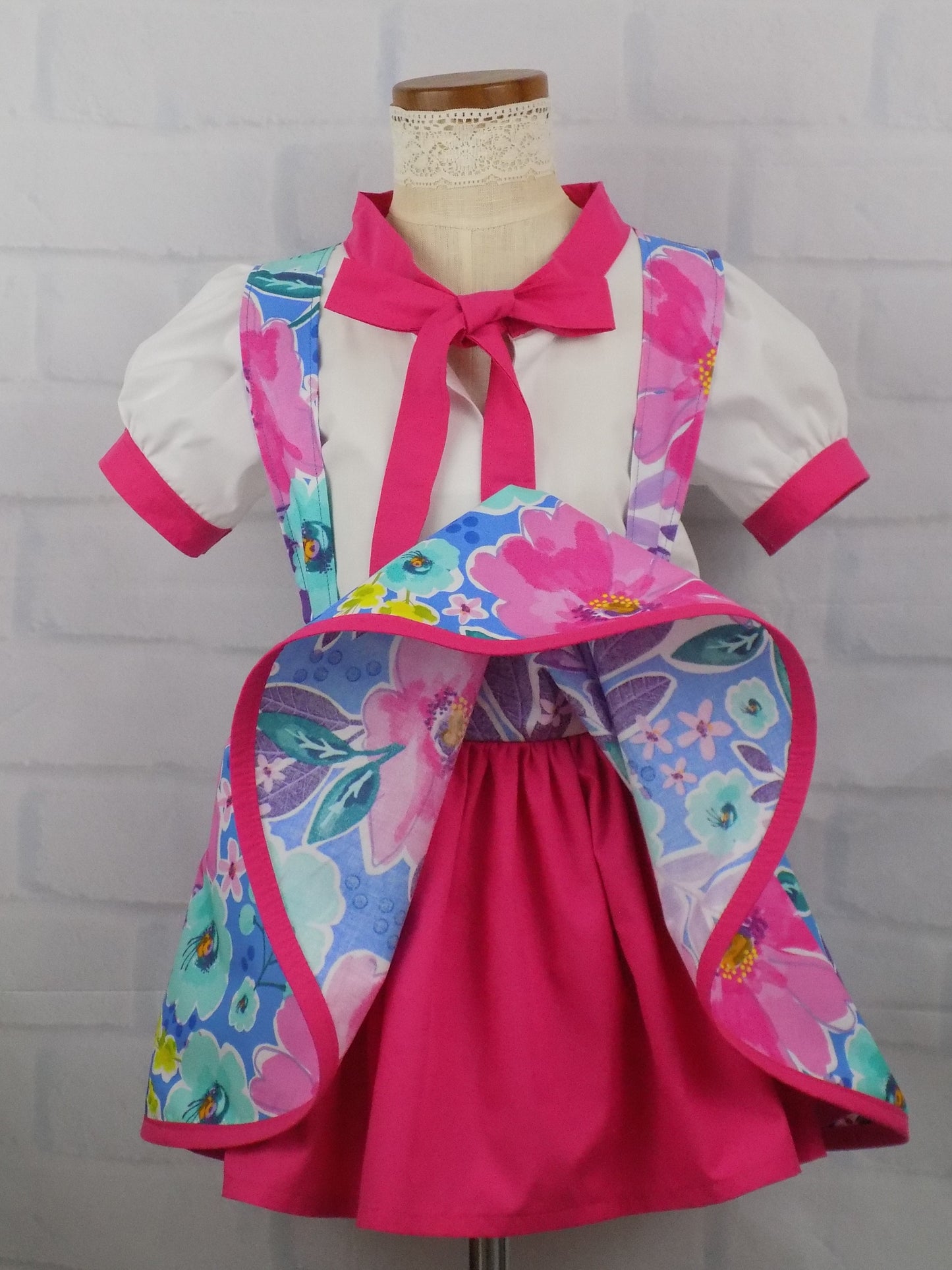 Pageant Casual Wear Set, Girls Floral Blouse and Suspender Skirt Outfit in florals for Toddlers to Mini Miss