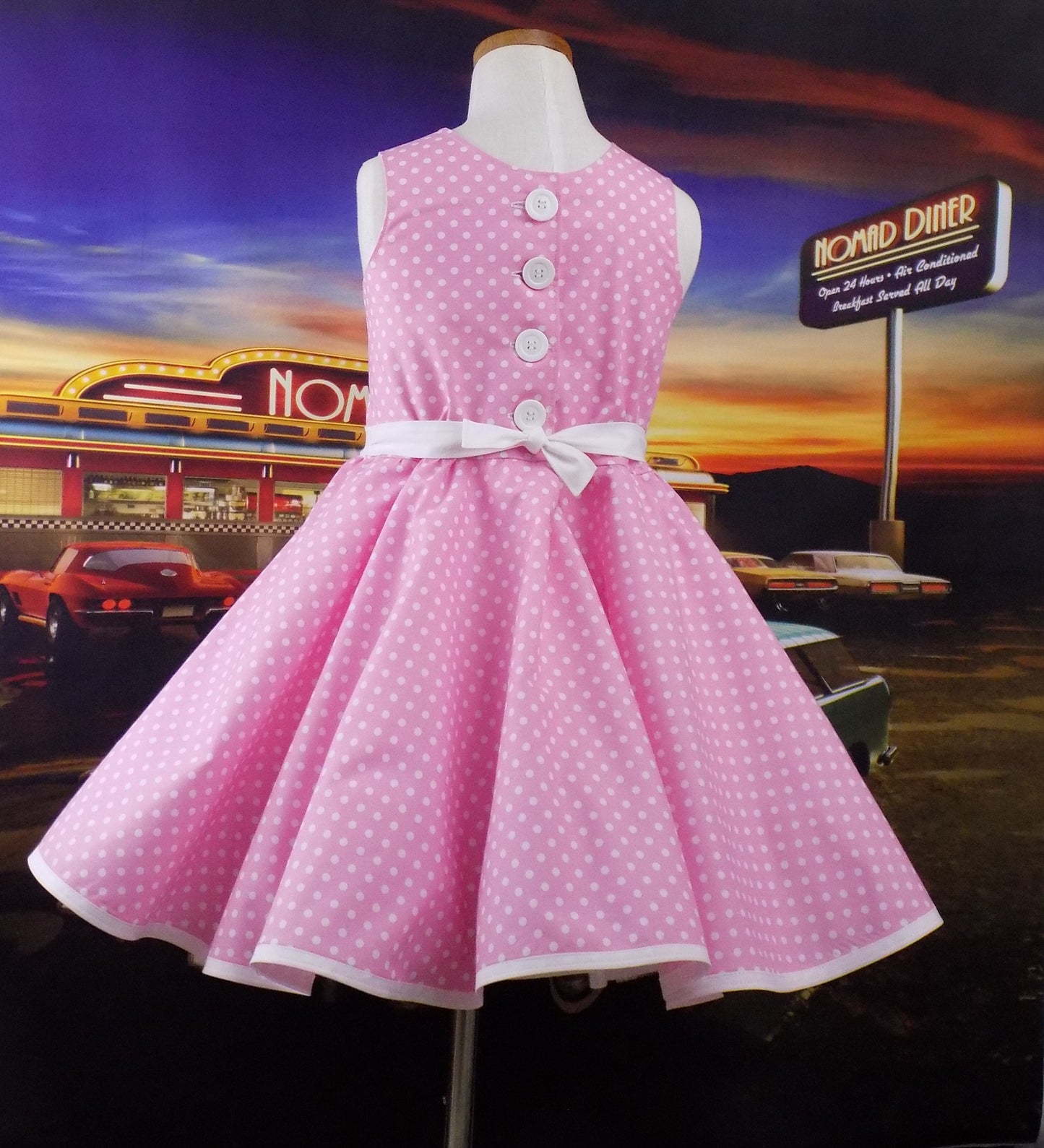 Girls Sleeveless Candy Pink Polka Dot Dress for Pageant Personality Wear, Interview or 50's OOC