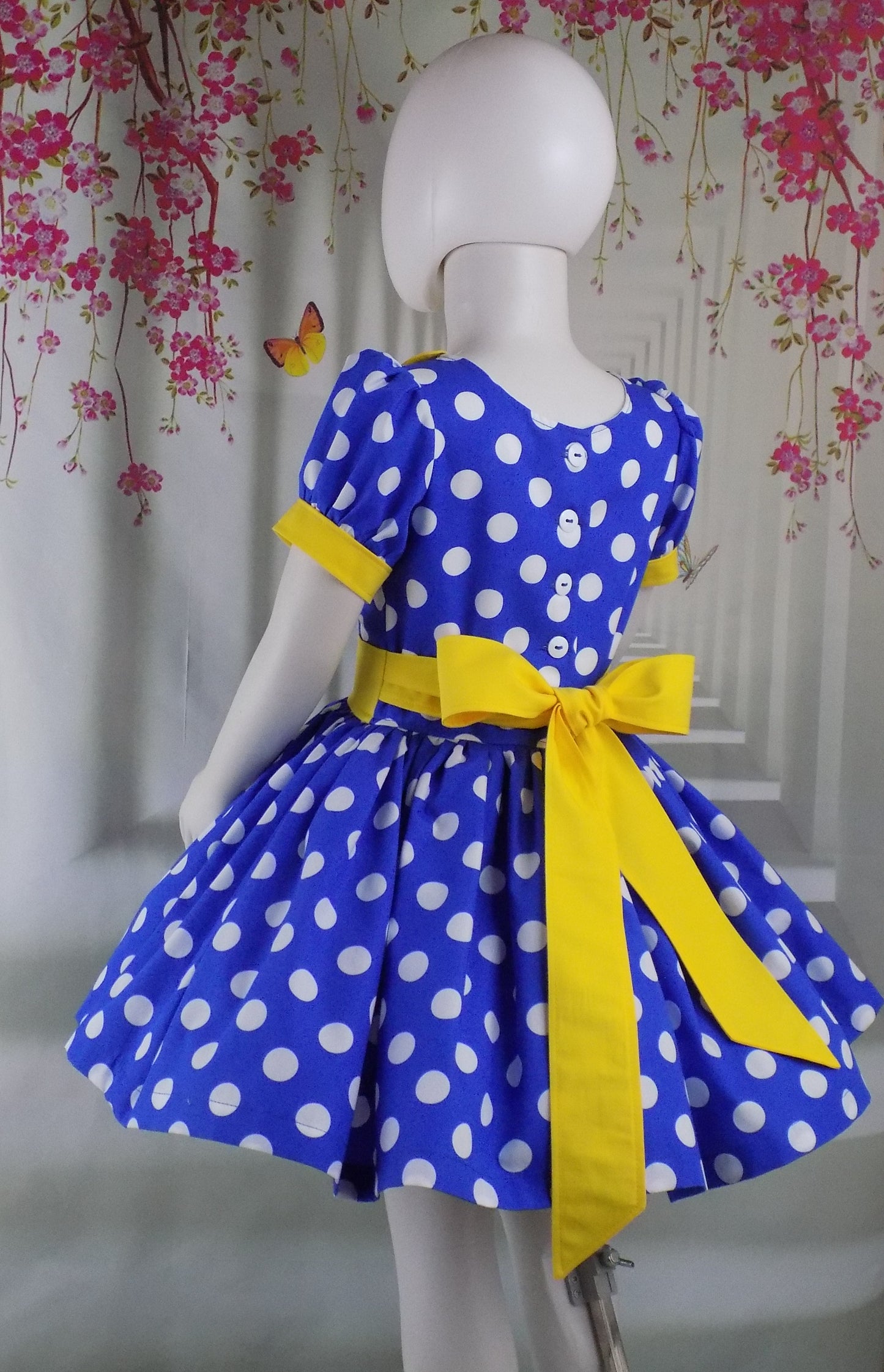 Royal Blue Polka Dot Dress with Collar for Girls Pageant Personality Wear