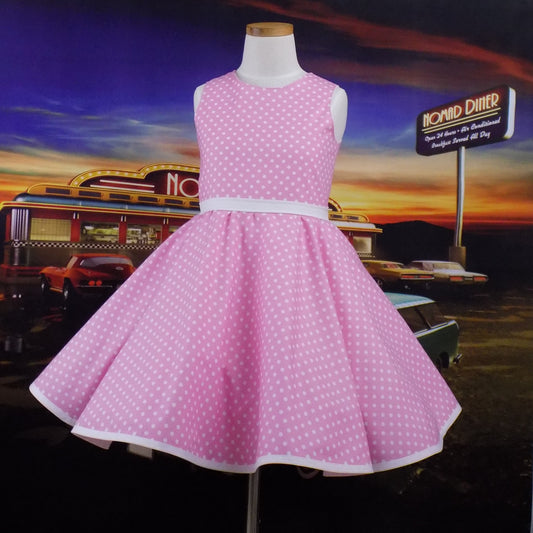 Girls Sleeveless Candy Pink Polka Dot Dress for Pageant Personality Wear, Interview or 50's OOC