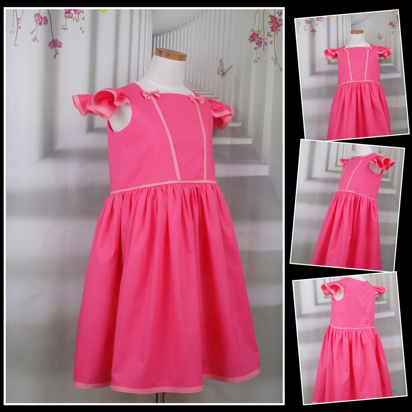 Peach Interview Dress with Square Neckline and Flutter Sleeves for Pageants, Mini Miss Divion