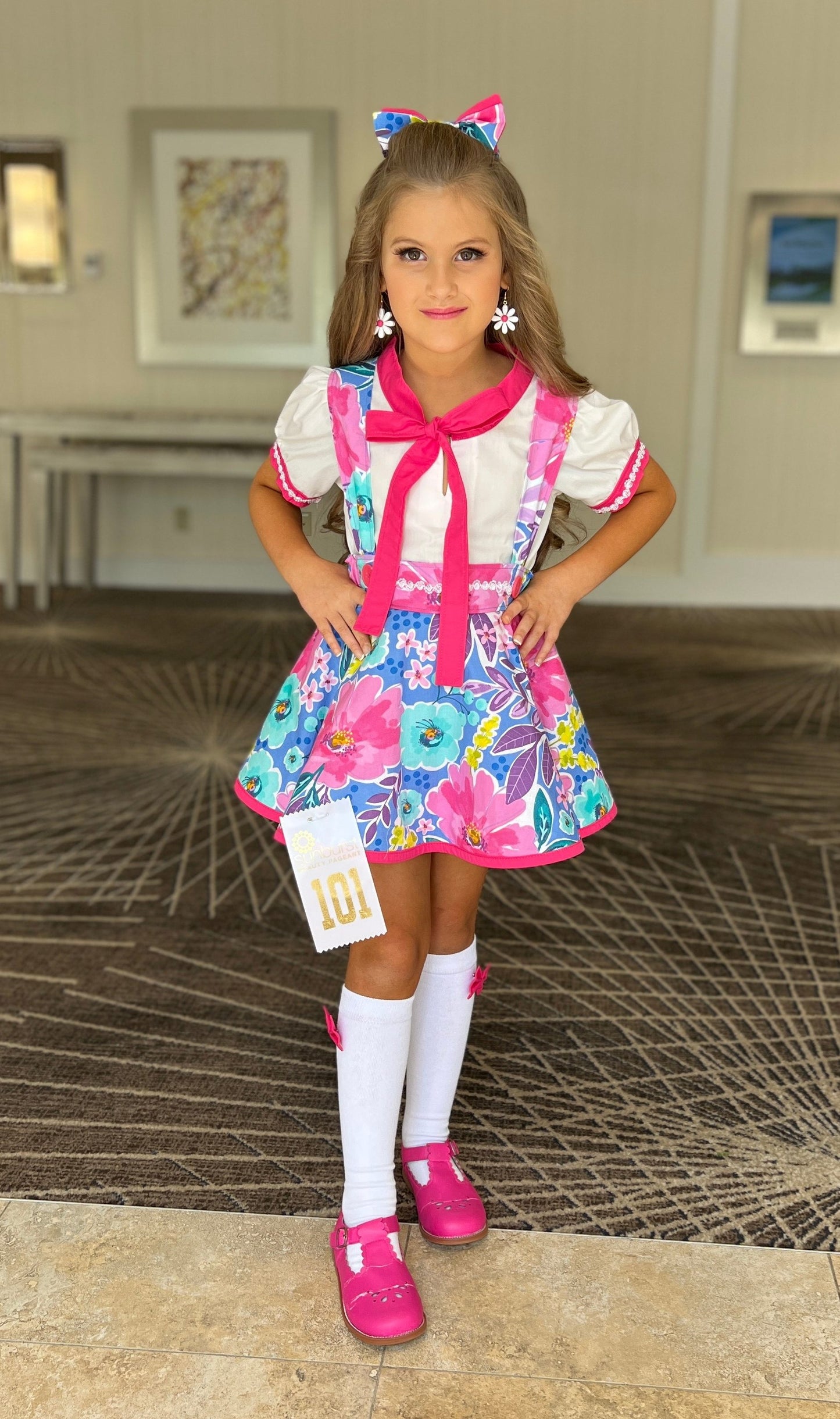 Pageant Casual Wear Set, Girls Floral Blouse and Suspender Skirt Outfit in florals for Toddlers to Mini Miss