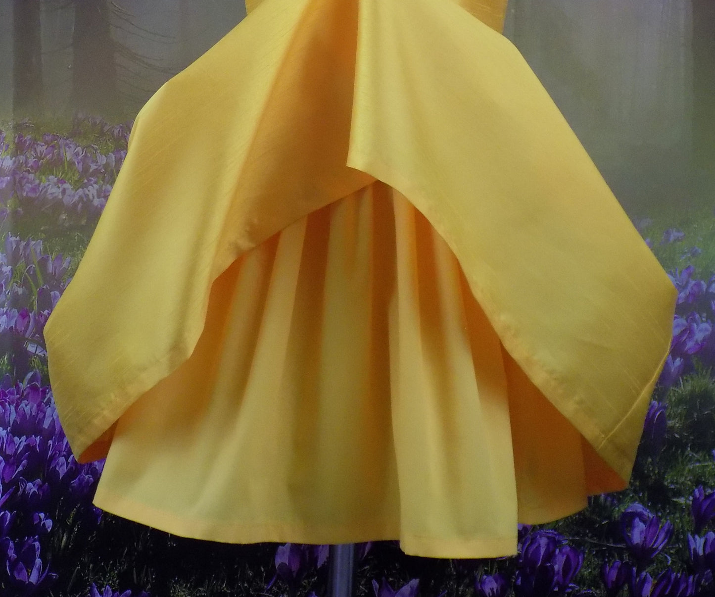 Bright Yellow Interview Dress for Pageants in Faux Silk Dupioni with Hair Bow